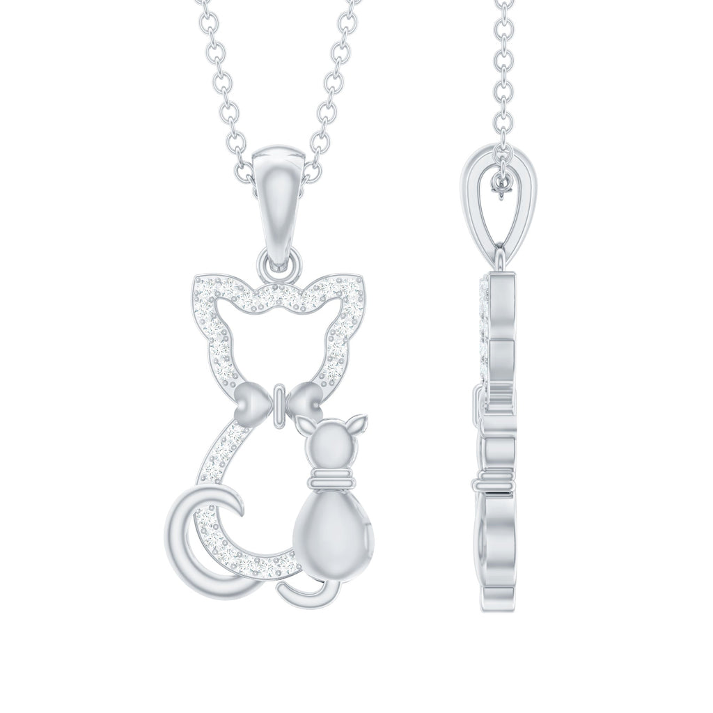Certified Diamond Kitty Cat Pendant Necklace
