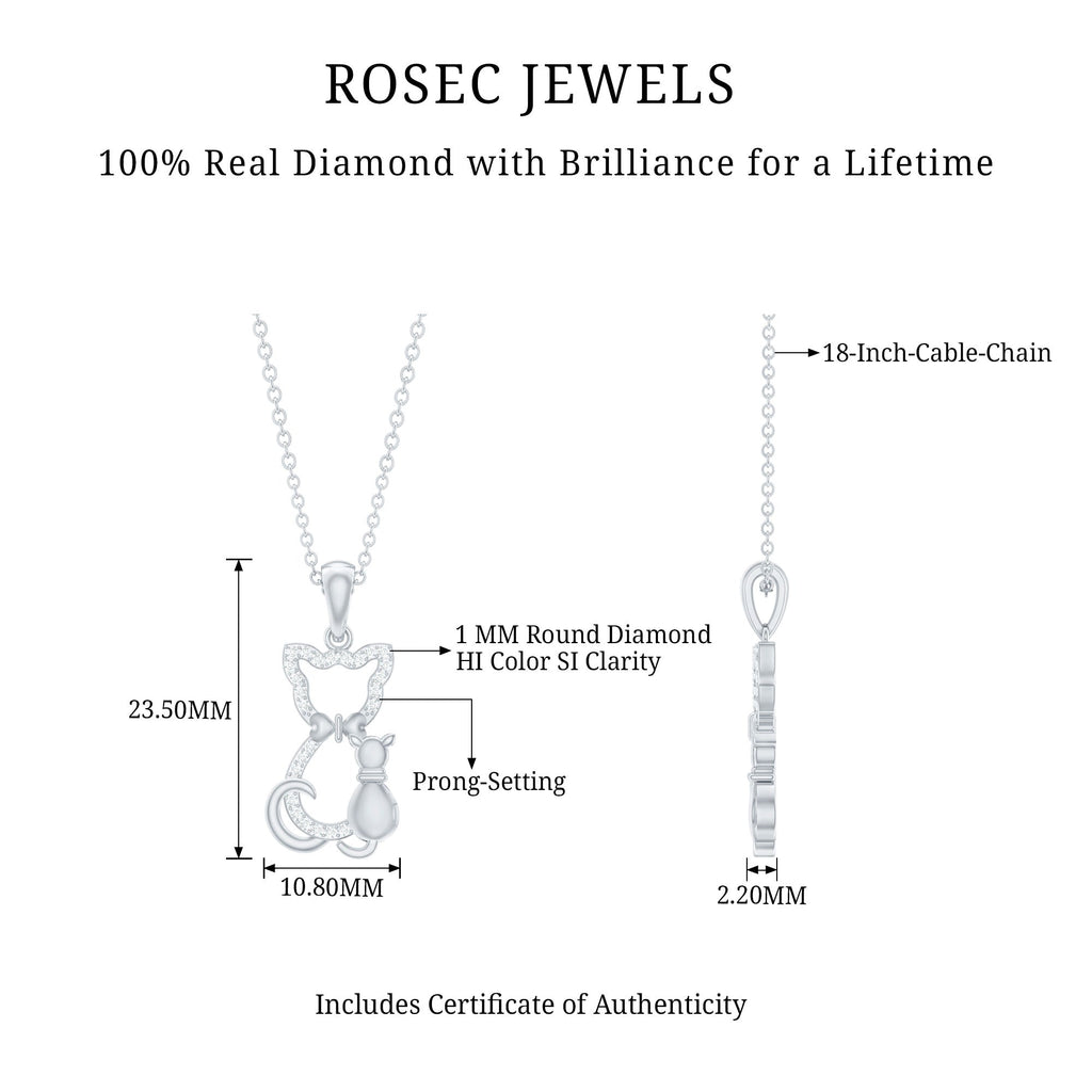Certified Diamond Kitty Cat Pendant Necklace