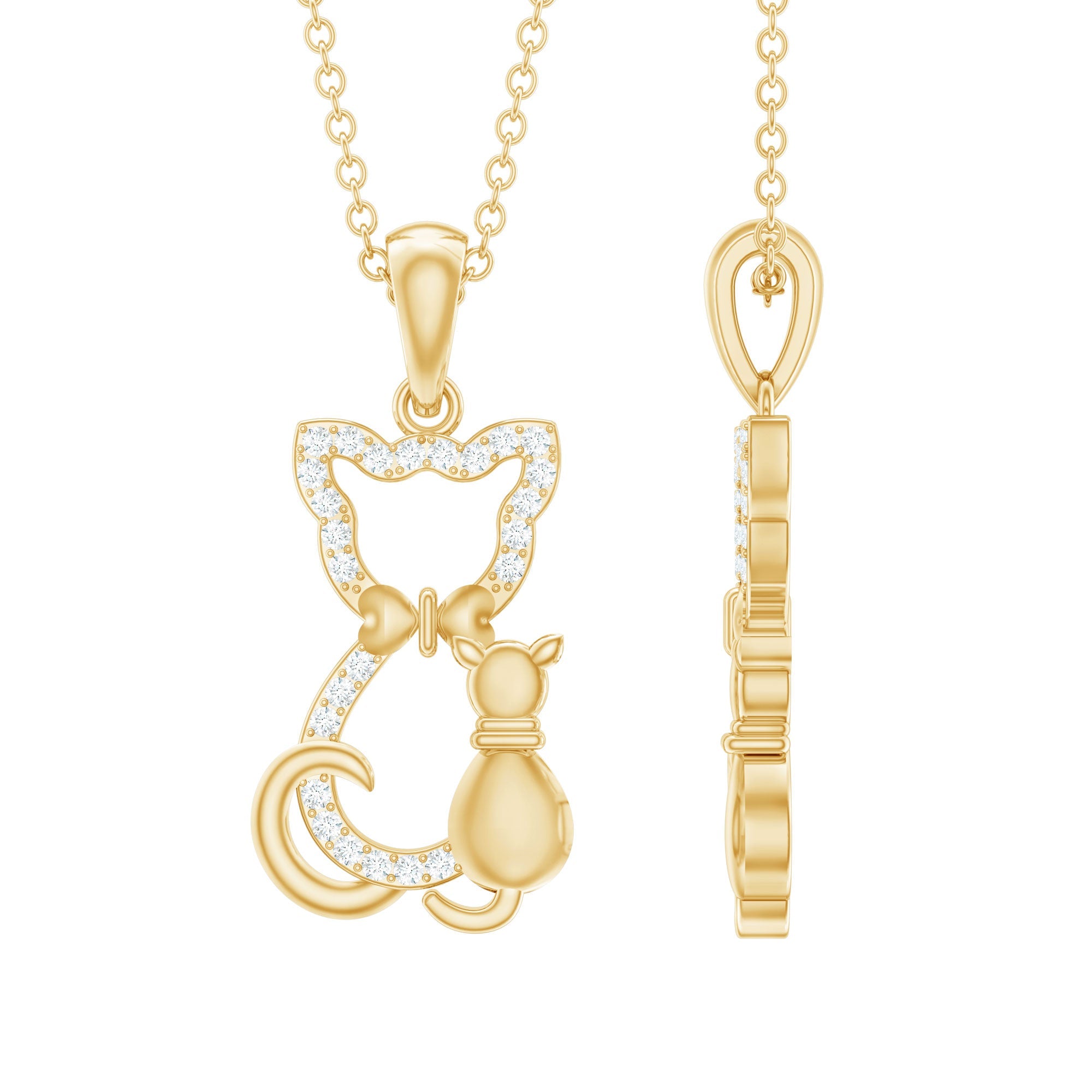 Certified Diamond Kitty Cat Pendant Necklace