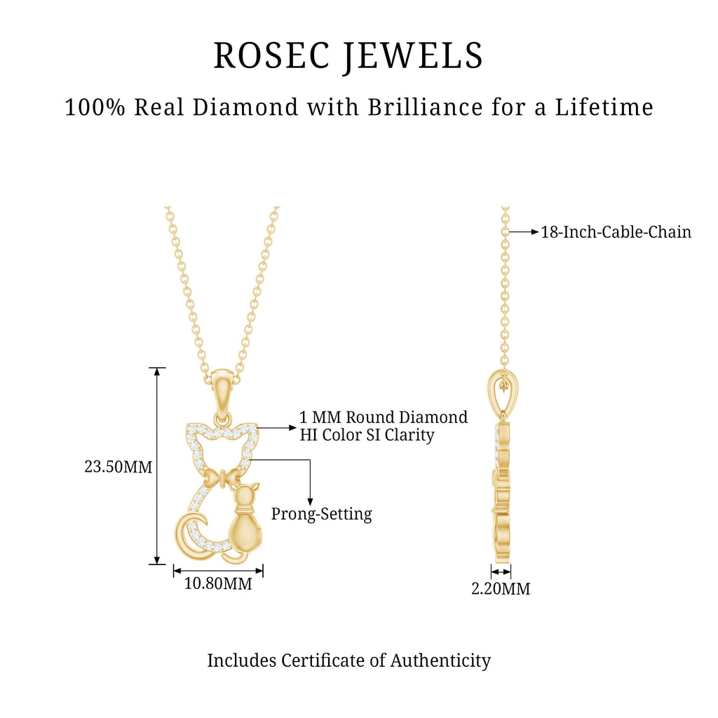 Certified Diamond Kitty Cat Pendant Necklace