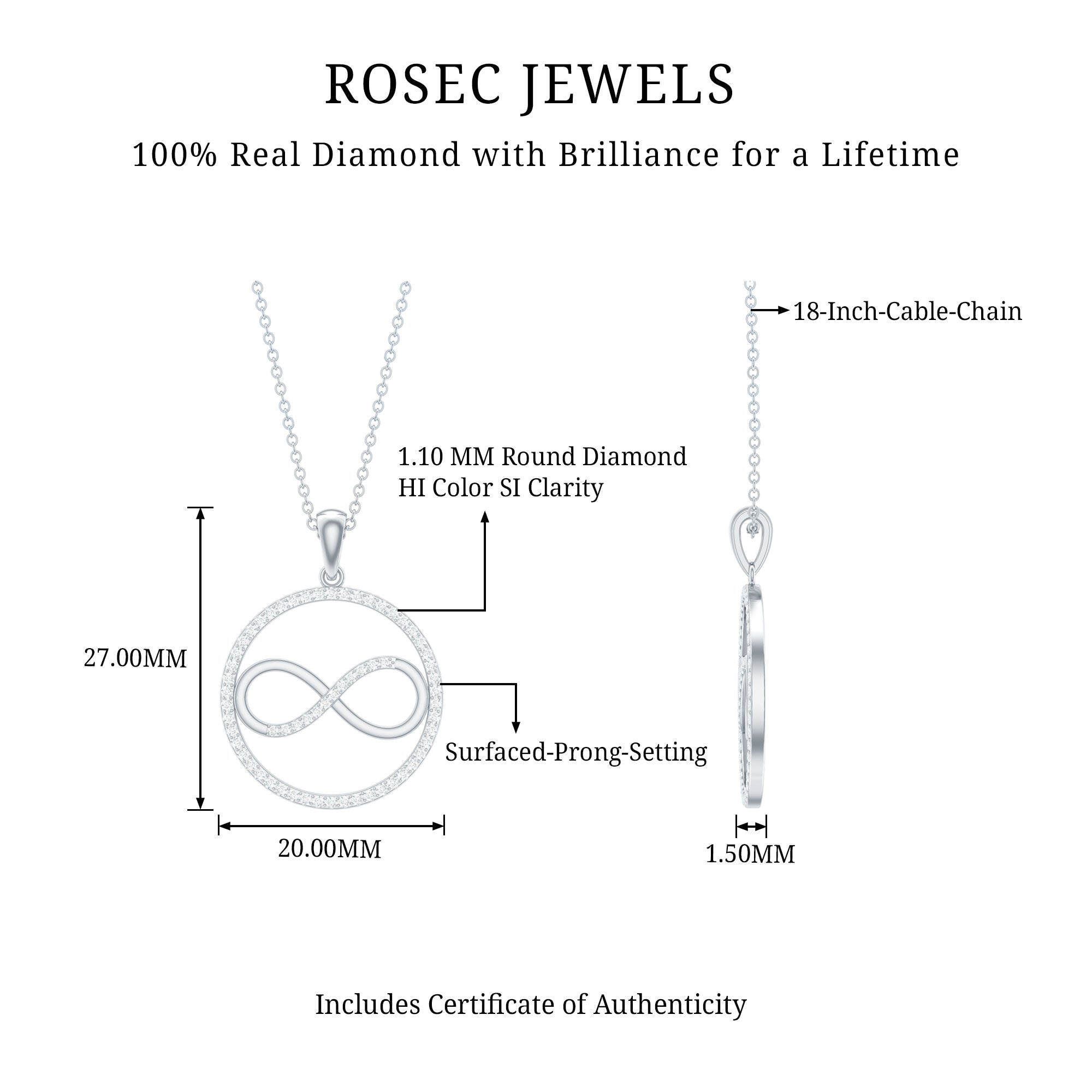 Diamonds Infinity Eternity Pendant Necklace