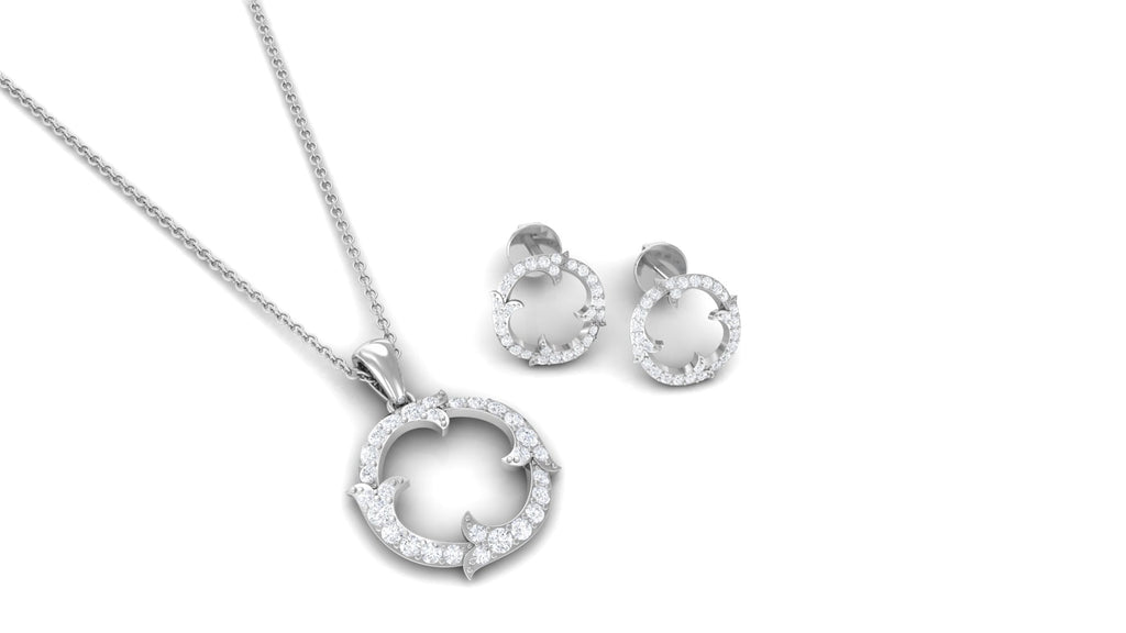 Certified Diamond Circle Necklace Earrings Set