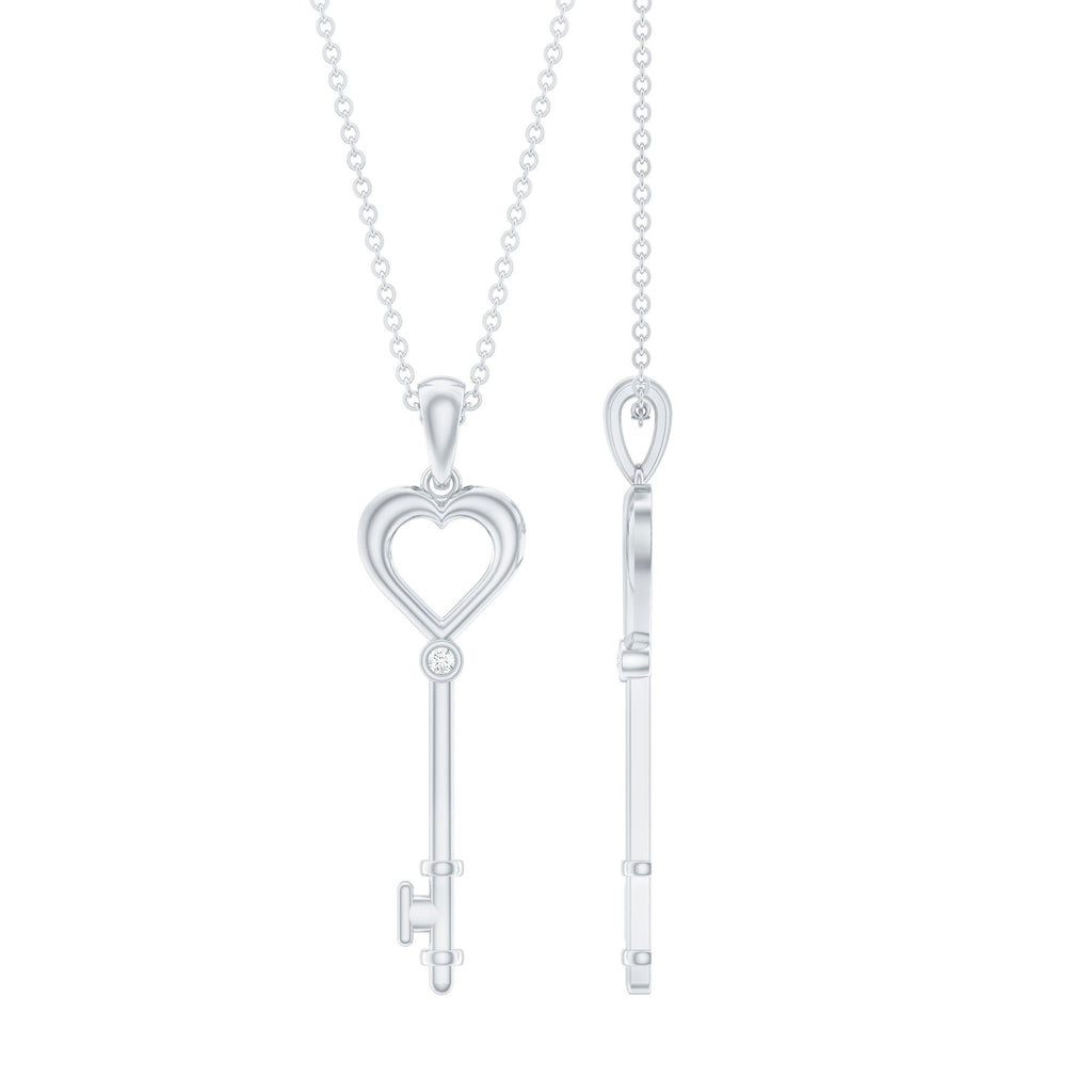 Diamond Heart Key Pendant Necklace For Women
