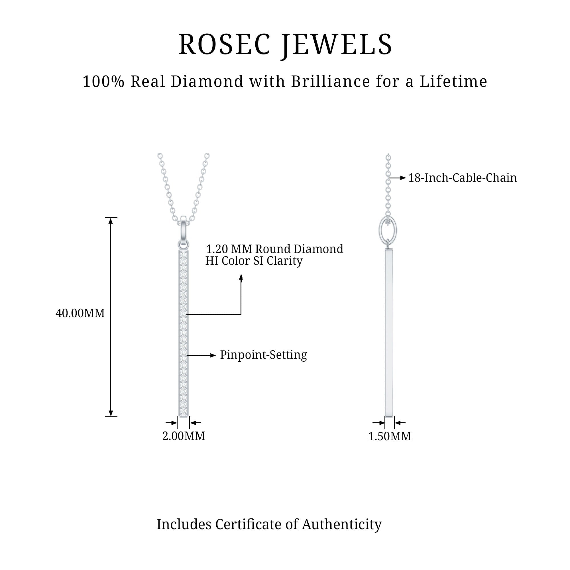 Round Cut Diamond Bar Necklace For Women