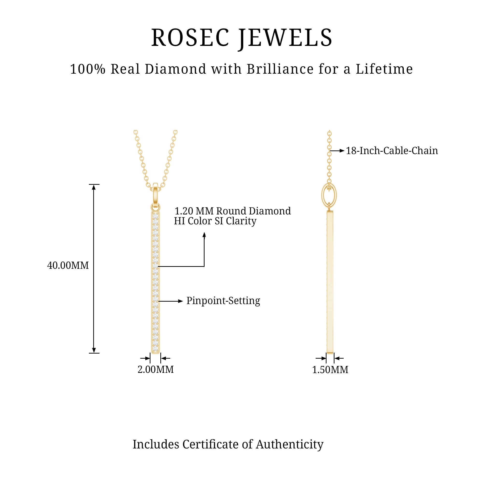 Round Cut Diamond Bar Necklace For Women