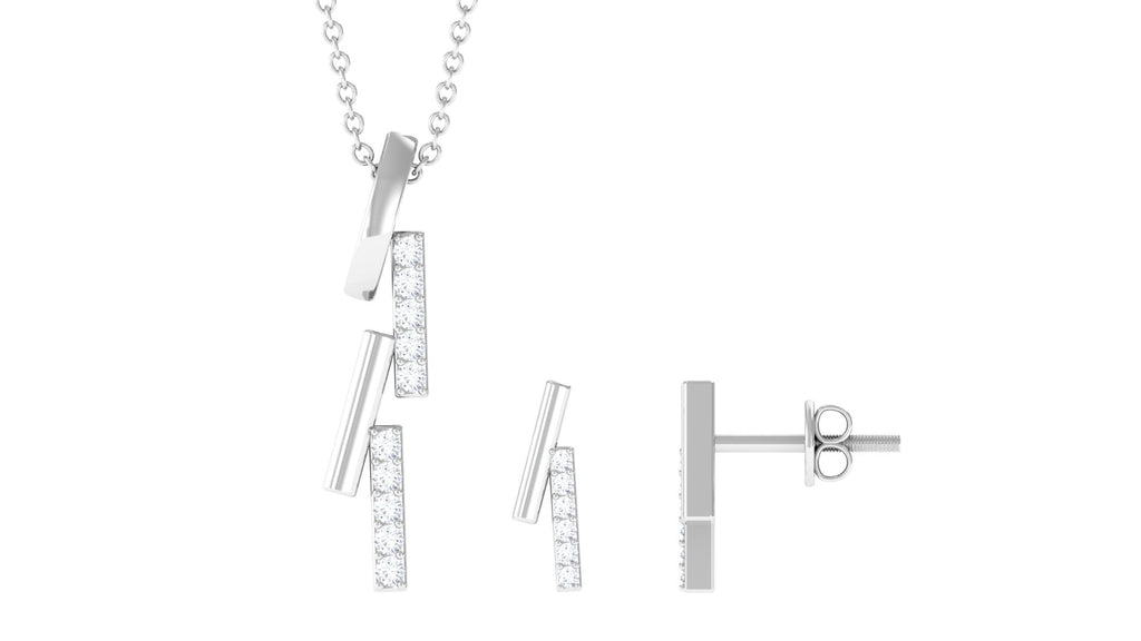 Certified Diamond Bar Dangle Necklace Earrings Set