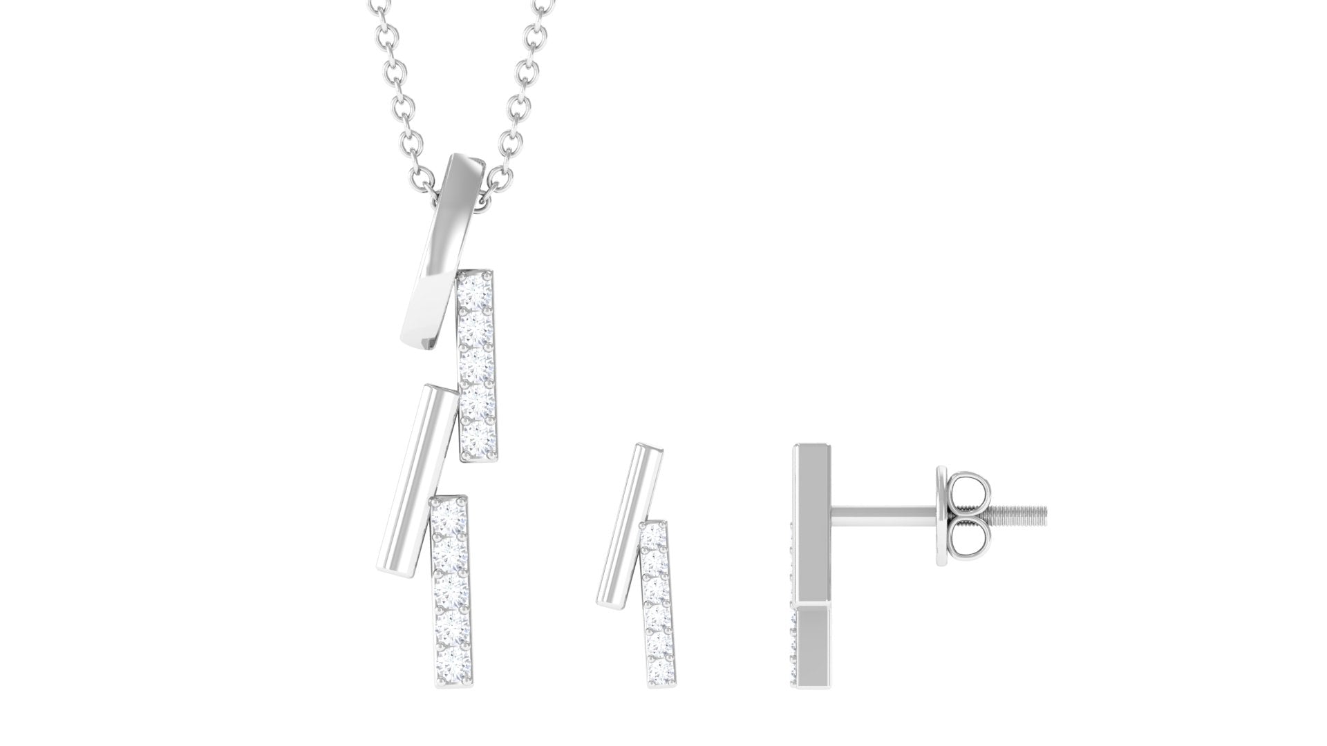 Certified Diamond Bar Dangle Necklace Earrings Set