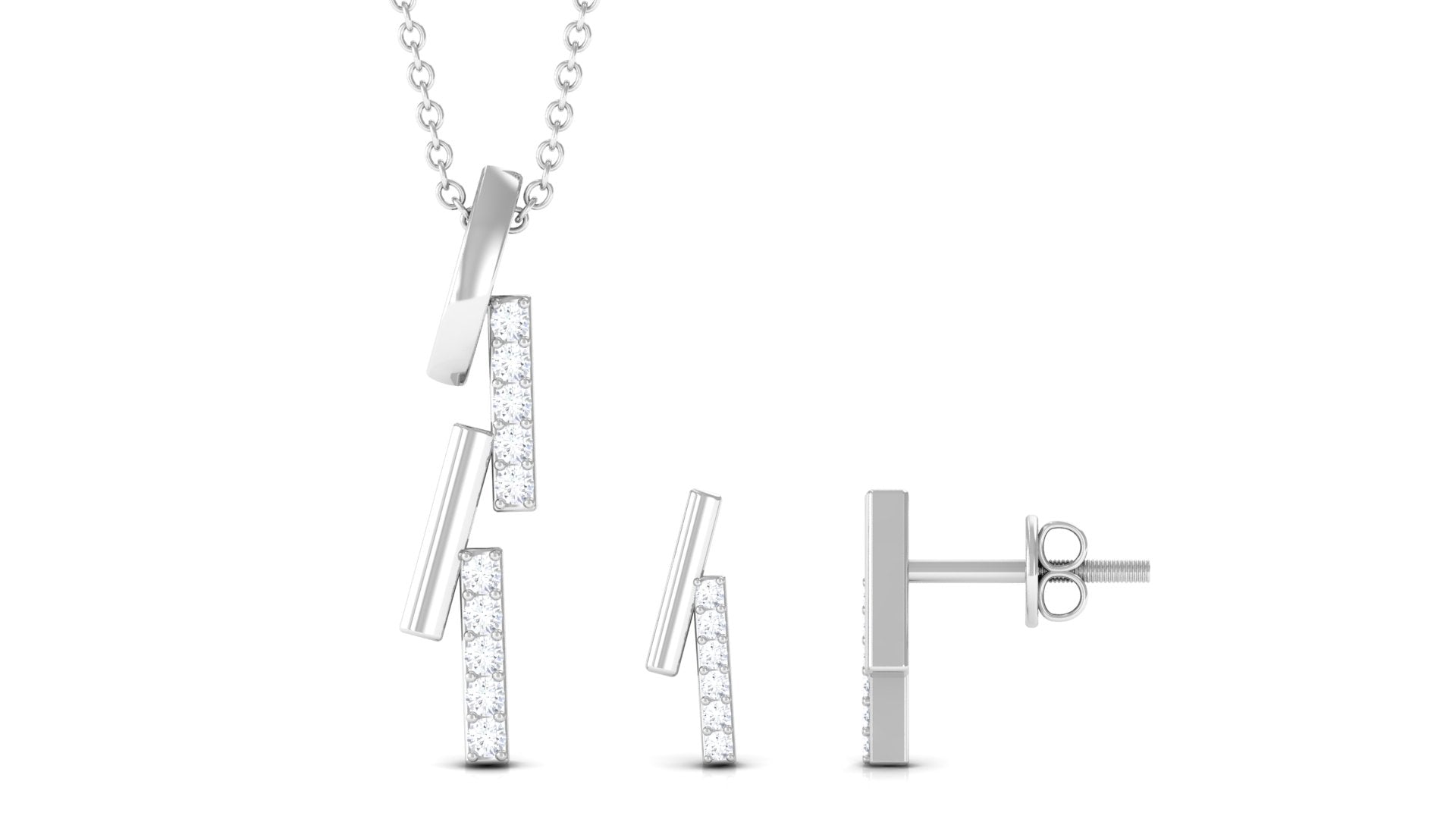 Certified Diamond Bar Dangle Necklace Earrings Set