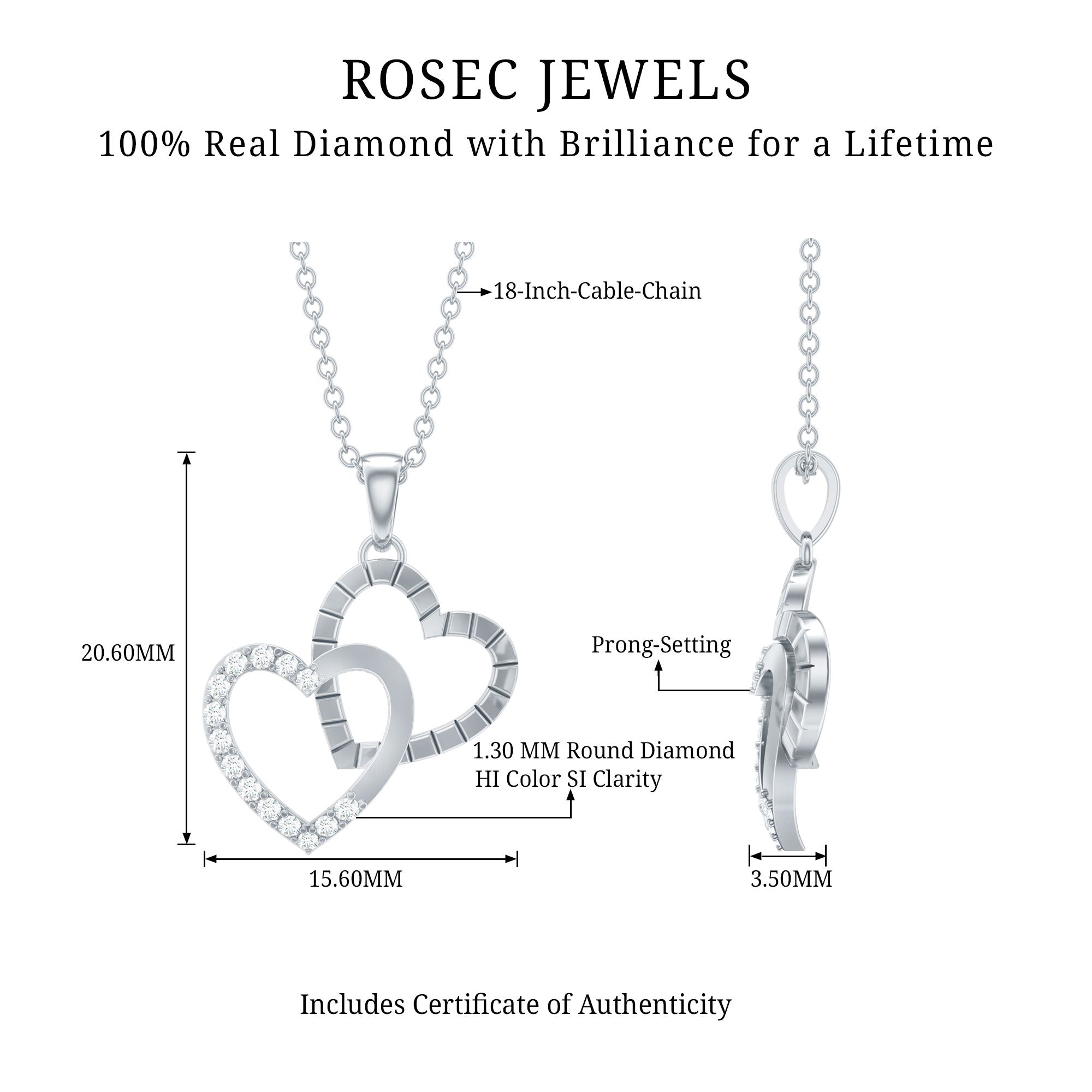 Pave Set Diamond Double Heart Necklace