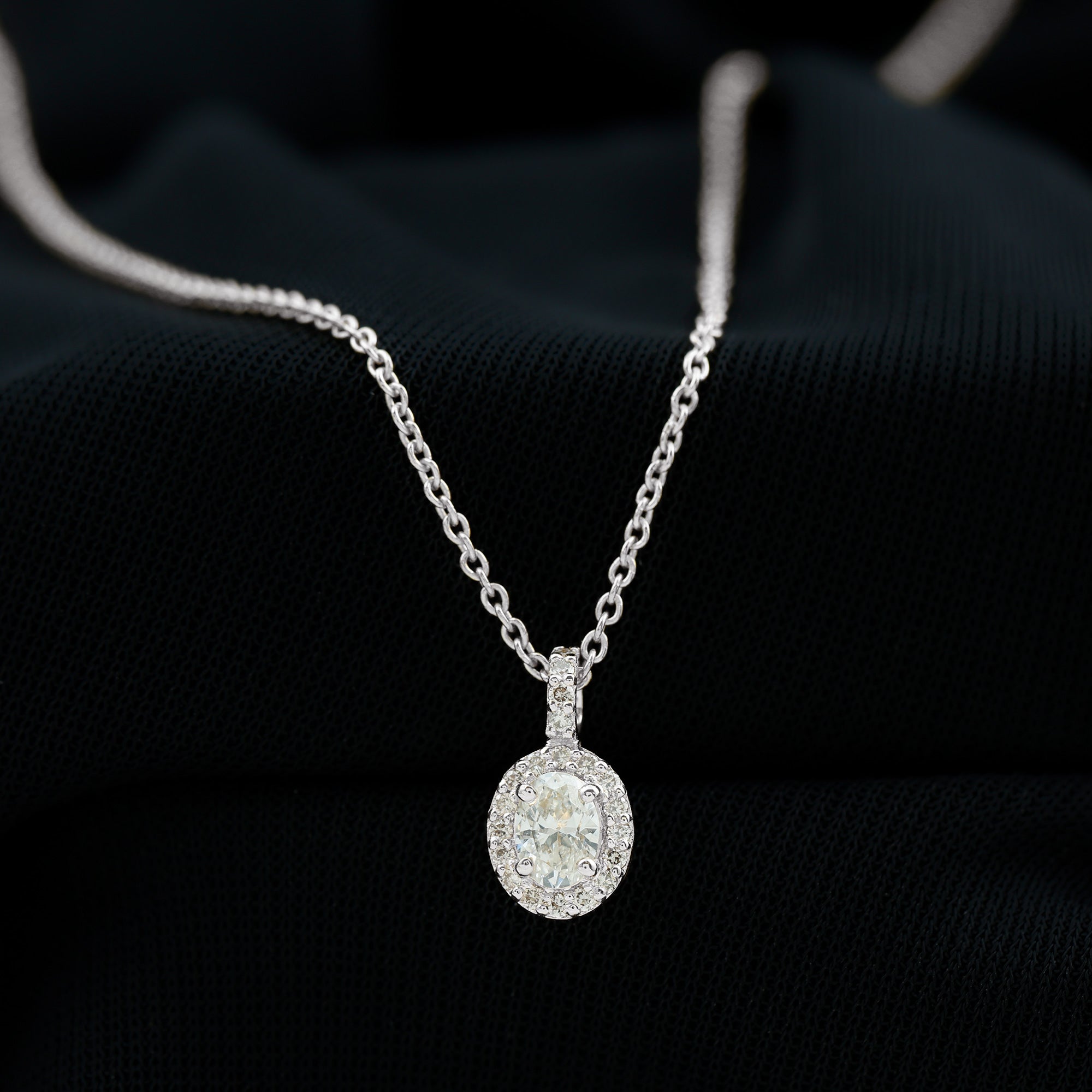 Oval Shaped Real Diamond Pendant Necklace With Chain