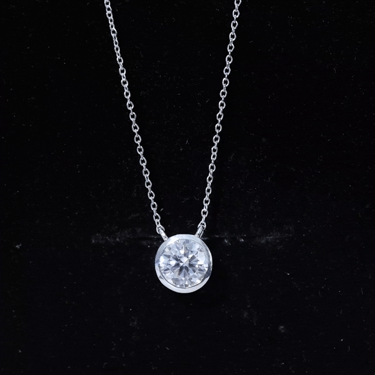 Bezel Set 1.36 Carat Round Moissanite Necklace in Silver