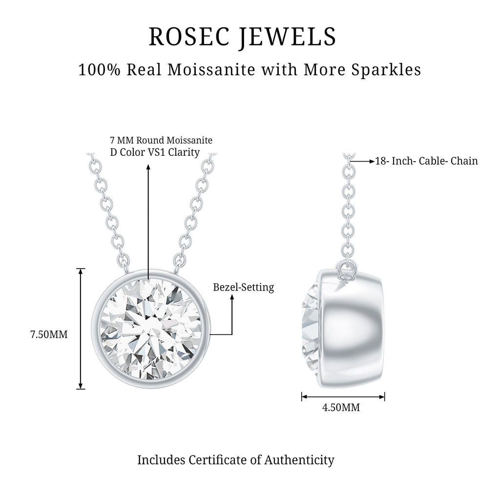 Bezel Set 1.36 Carat Round Moissanite Necklace in Silver