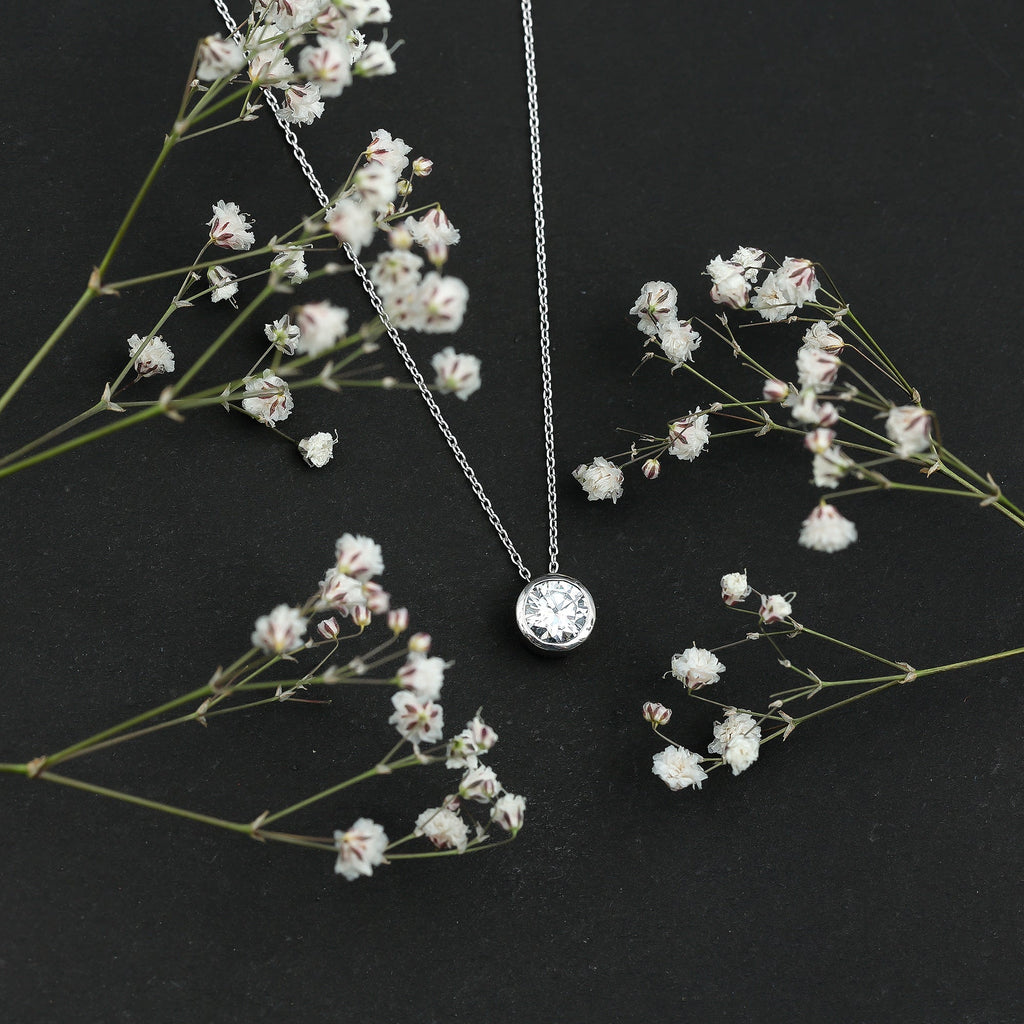 Bezel Set 1.36 Carat Round Moissanite Necklace in Silver