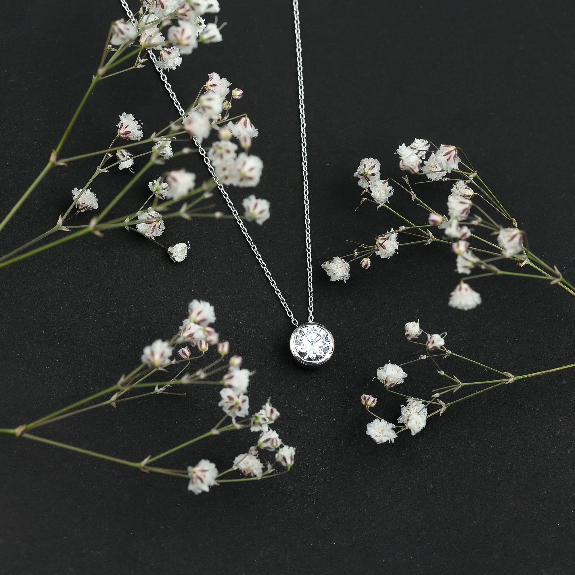 Bezel Set 1.36 Carat Round Moissanite Necklace in Silver
