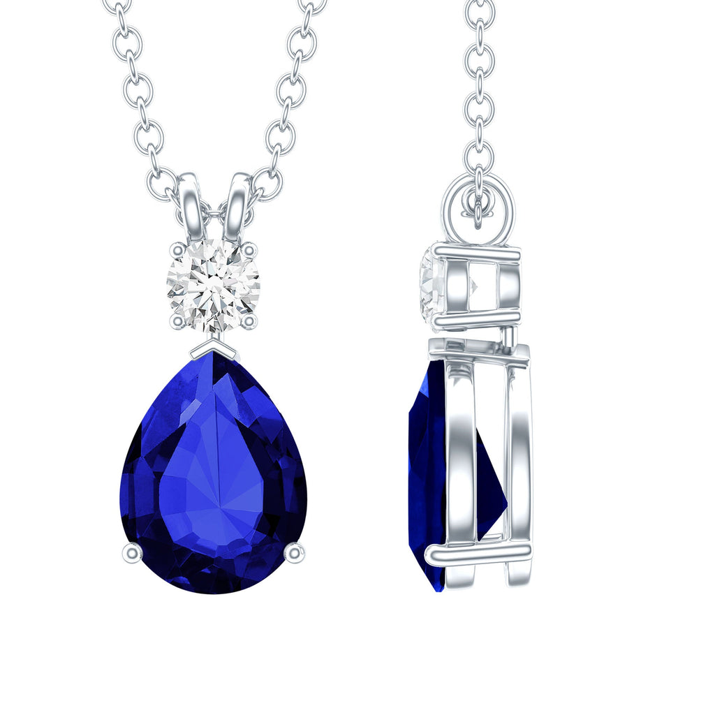 Certified 1.6 Carat Lab Grown Blue Sapphire Teardrop Necklace with Silver Chain