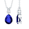 Certified 1.6 Carat Lab Grown Blue Sapphire Teardrop Necklace with Silver Chain