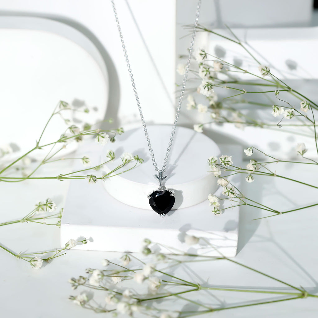 Natural Black Spinel Heart Necklace for Women
