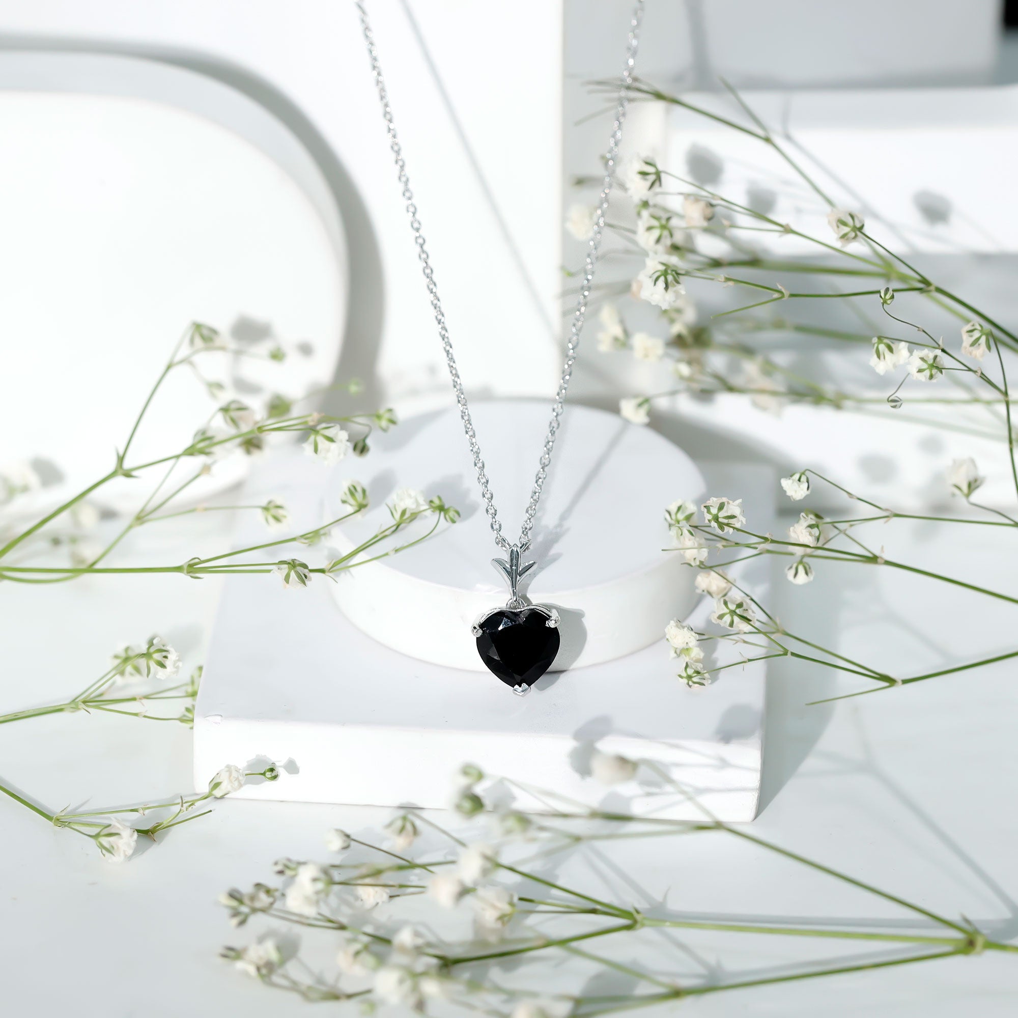 Natural Black Spinel Heart Necklace for Women