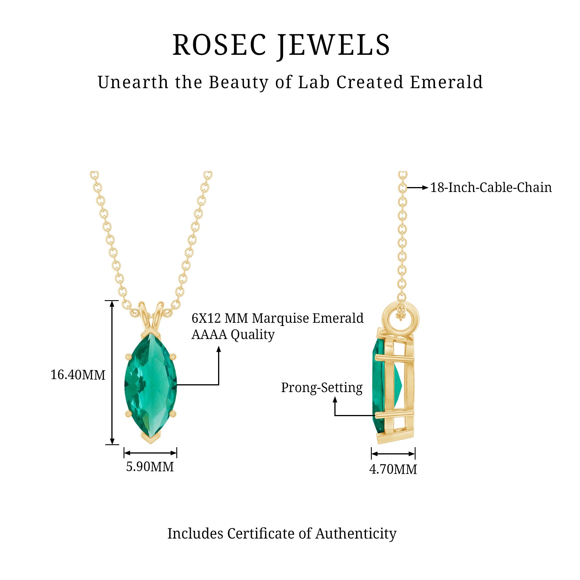 Marquise Cut 2.5 Carat Lab Grown Emerald Chain Necklace