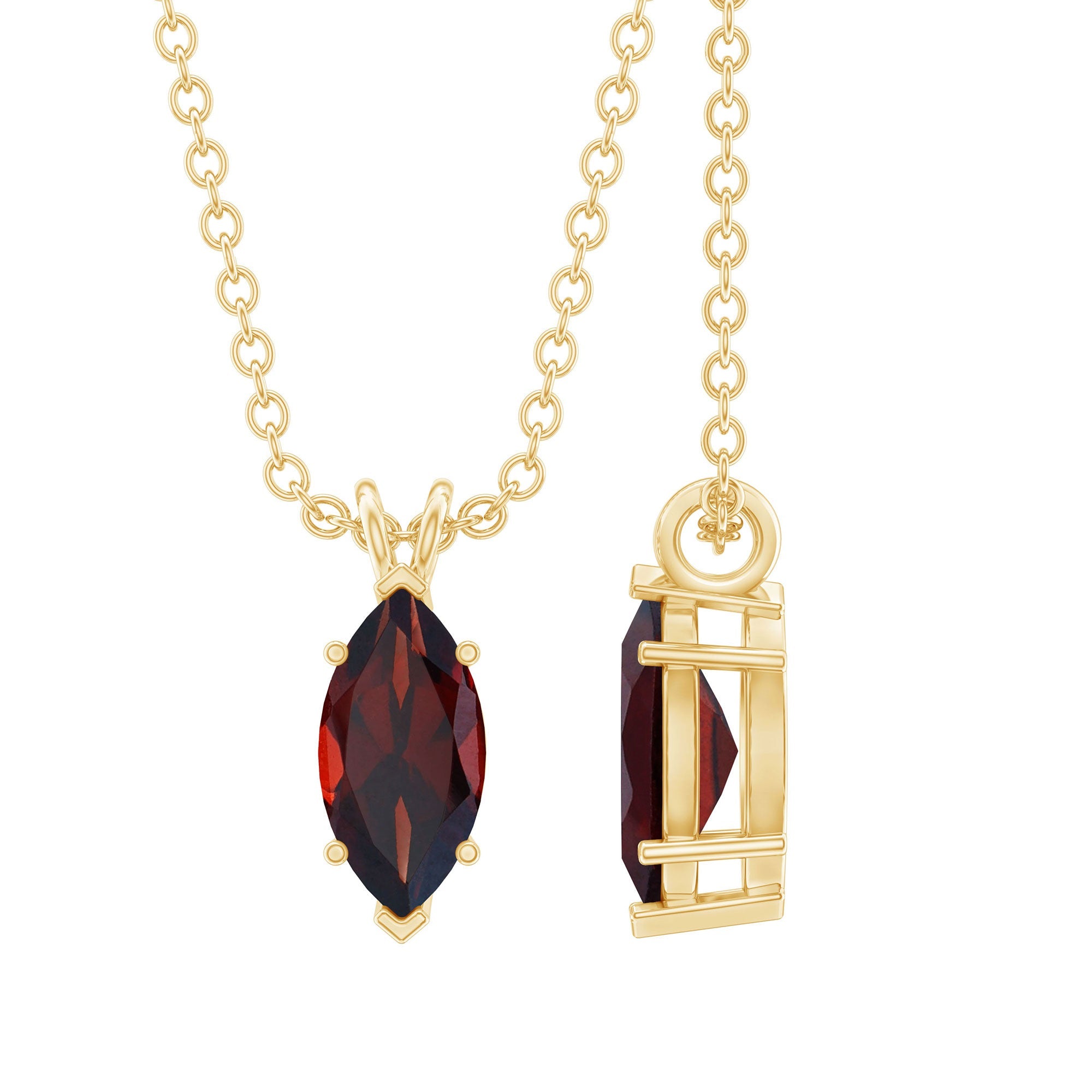0.75 Carat Marquise Cut Garnet Solitaire Necklace With Chain