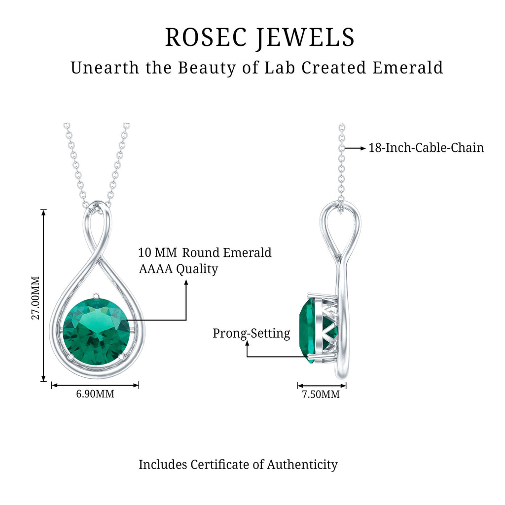 Solitaire 3.5 Carat Lab Grown Emerald Infinity Necklace