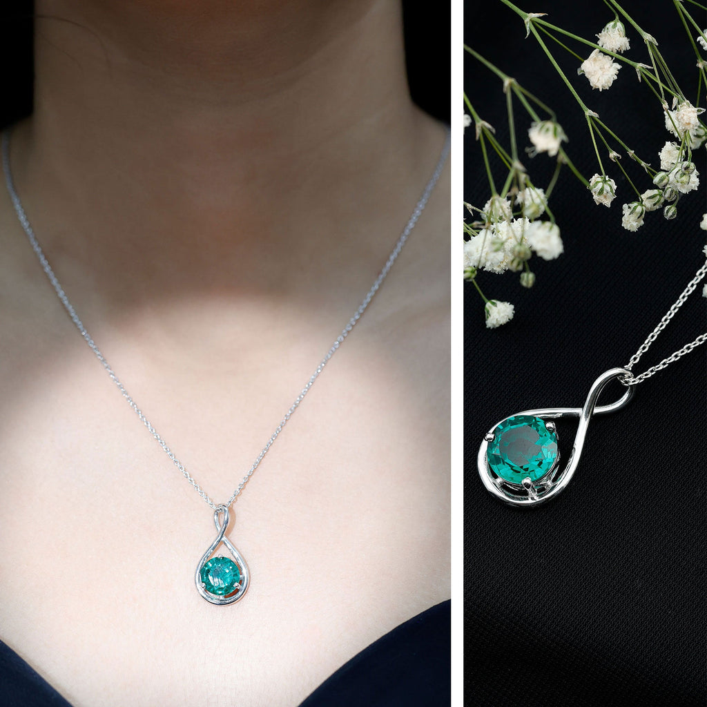 Solitaire 3.5 Carat Lab Grown Emerald Infinity Necklace
