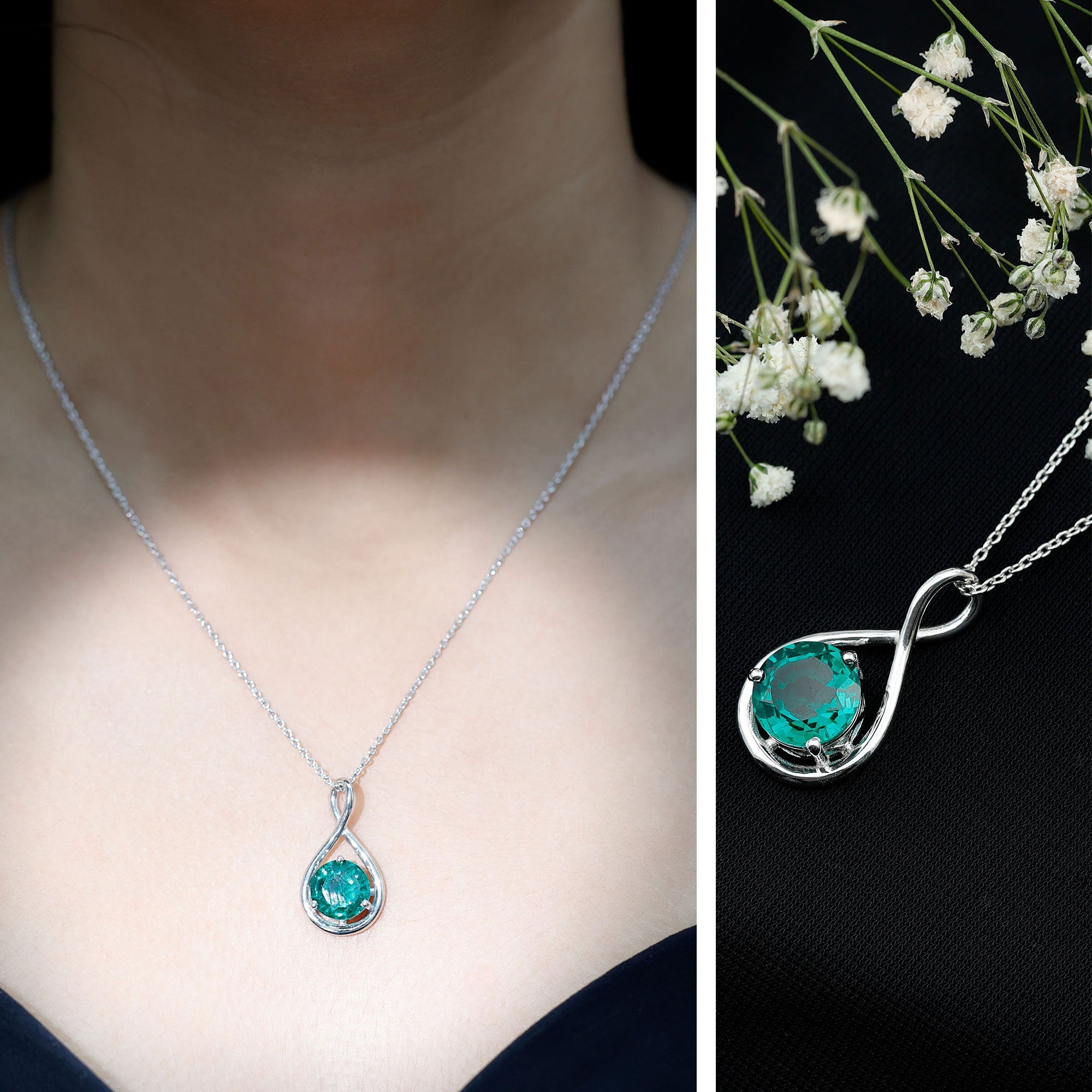 Solitaire 3.5 Carat Lab Grown Emerald Infinity Necklace