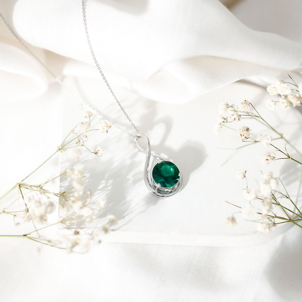 Solitaire 3.5 Carat Lab Grown Emerald Infinity Necklace