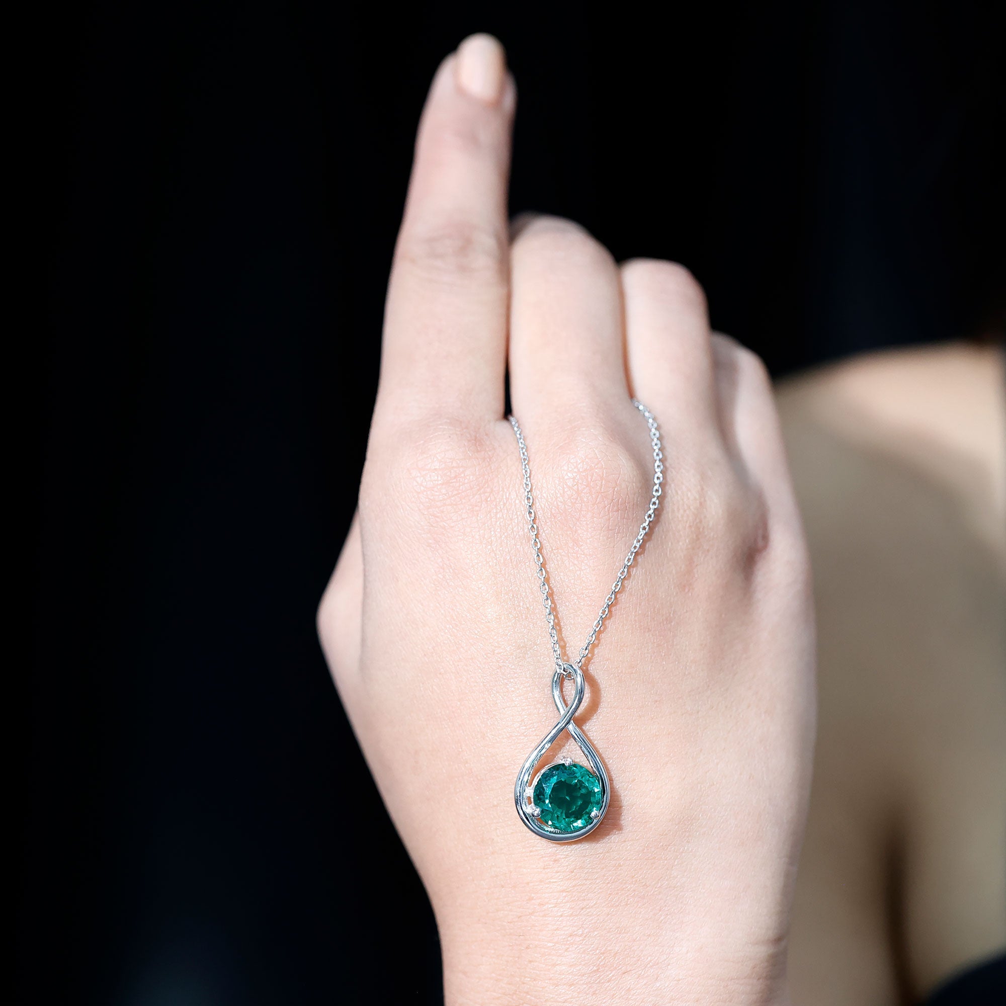 Solitaire 3.5 Carat Lab Grown Emerald Infinity Necklace