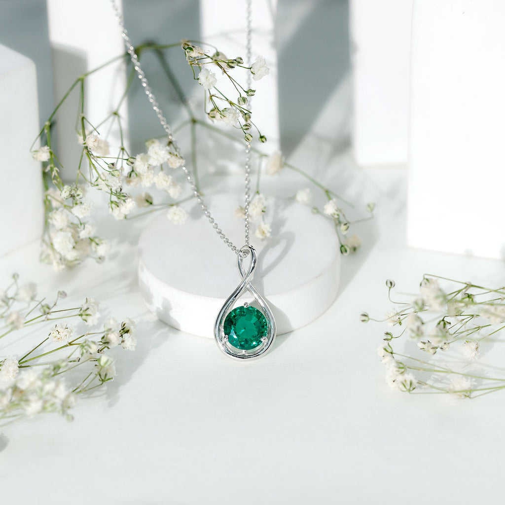 AAAA Grade 3.5 Carat Lab Created Emerald Infinity Necklace With Silver Chain