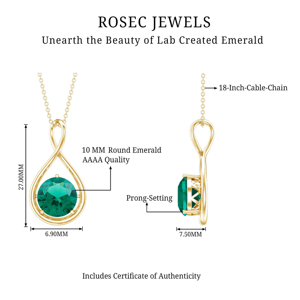 Solitaire 3.5 Carat Lab Grown Emerald Infinity Necklace