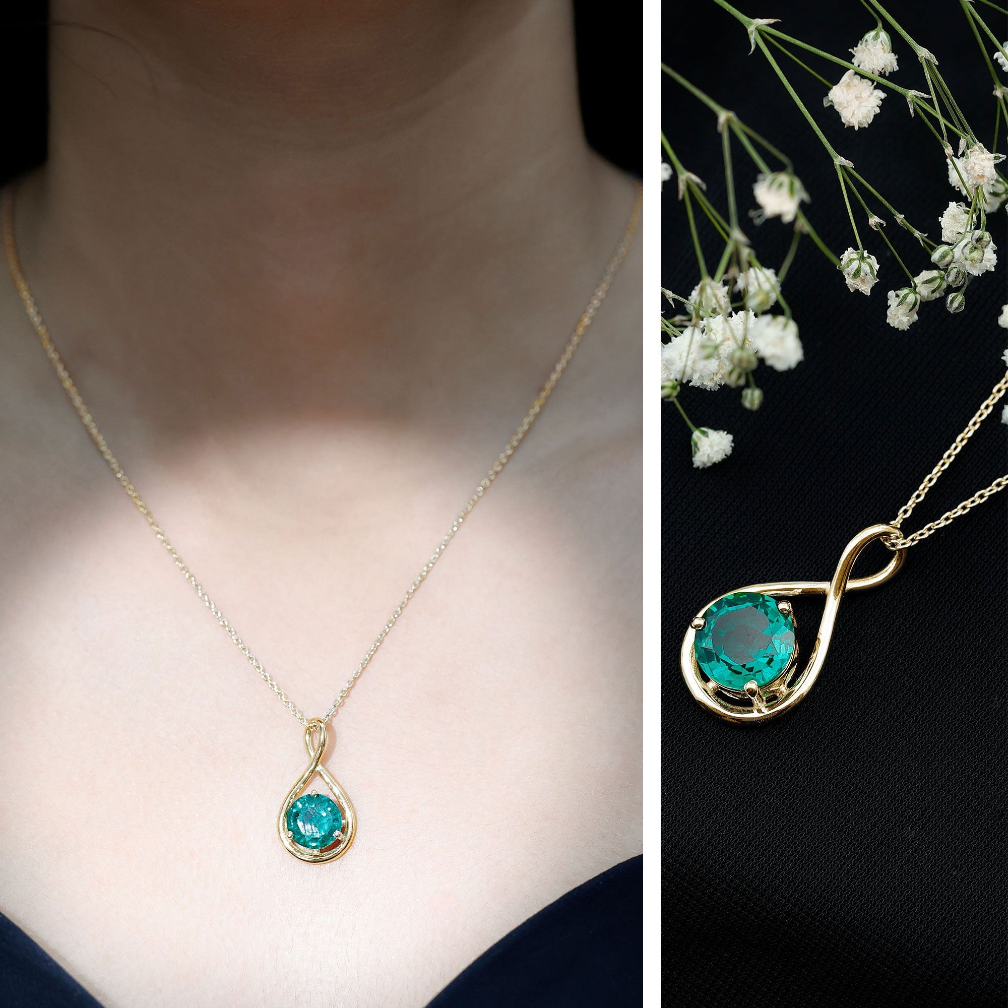 Solitaire 3.5 Carat Lab Grown Emerald Infinity Necklace