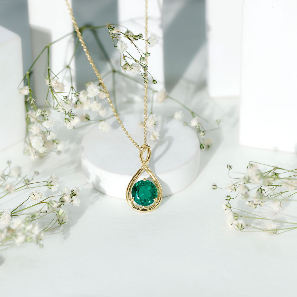Solitaire 3.5 Carat Lab Grown Emerald Infinity Necklace