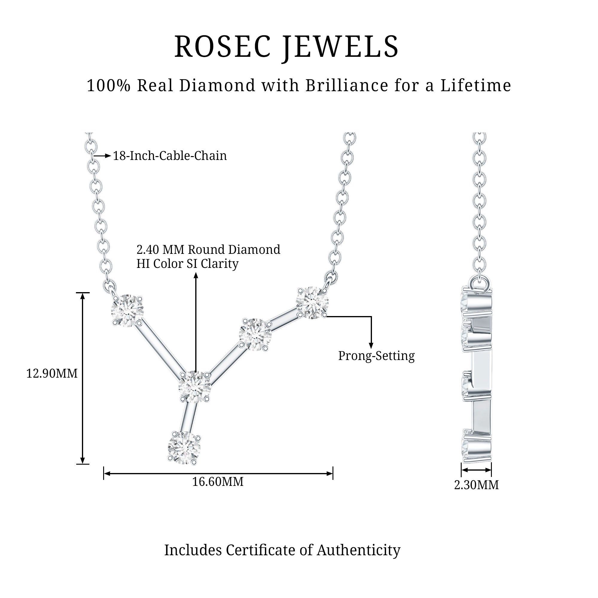 Natural Diamond Zodiac Cancer Constellation Necklace for Women