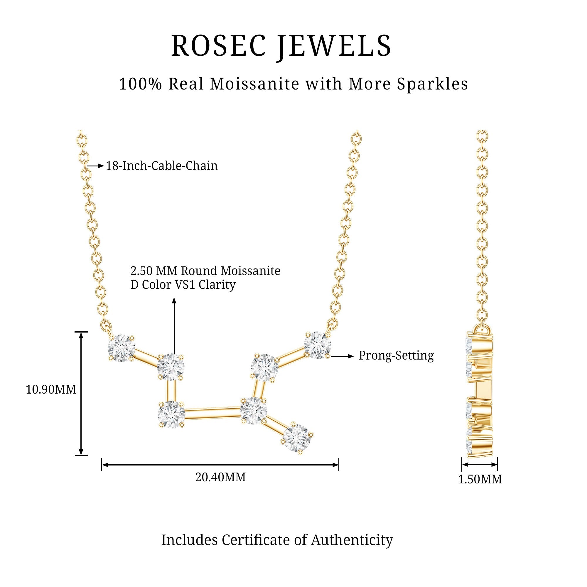 Moissanite Virgo Zodiac Constellation Necklace