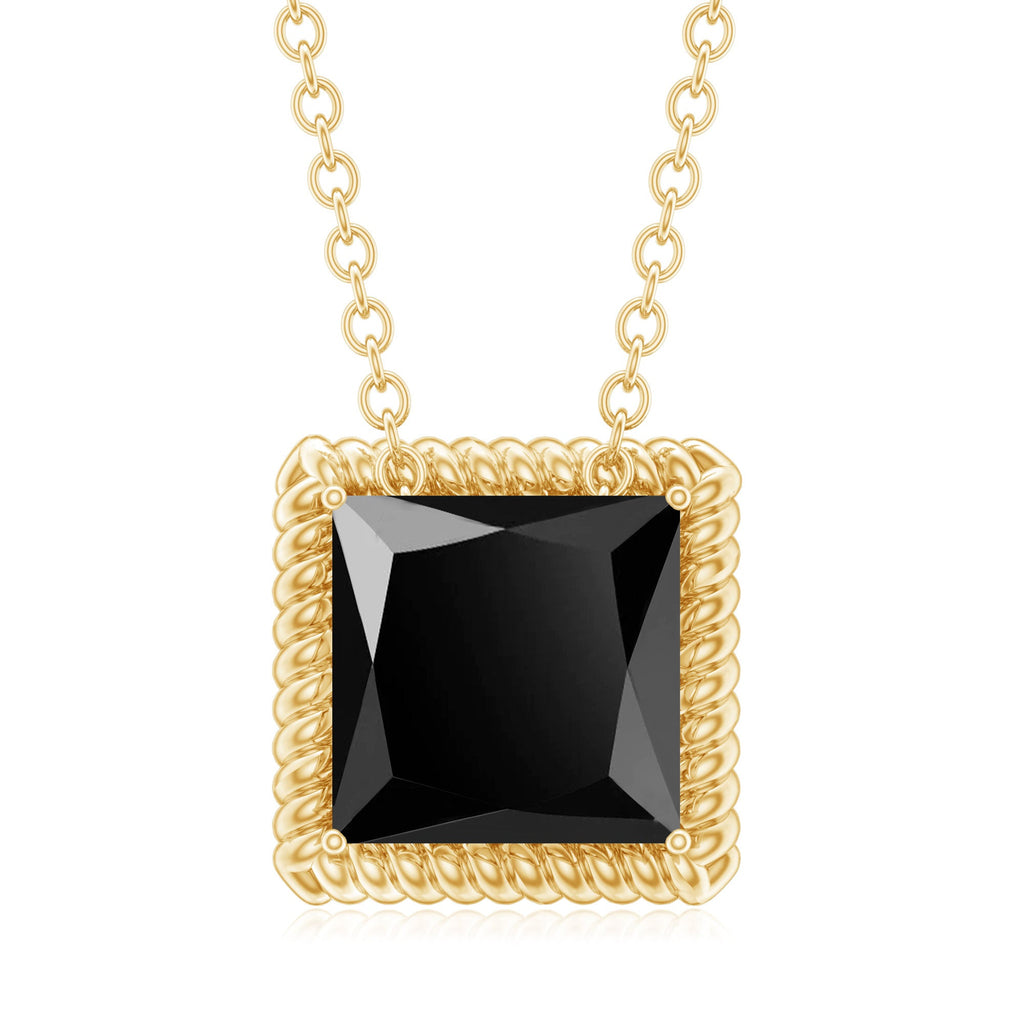 Natural 2.2 Carat Black Spinel Princess Cut Necklace in Gold Plated Silver