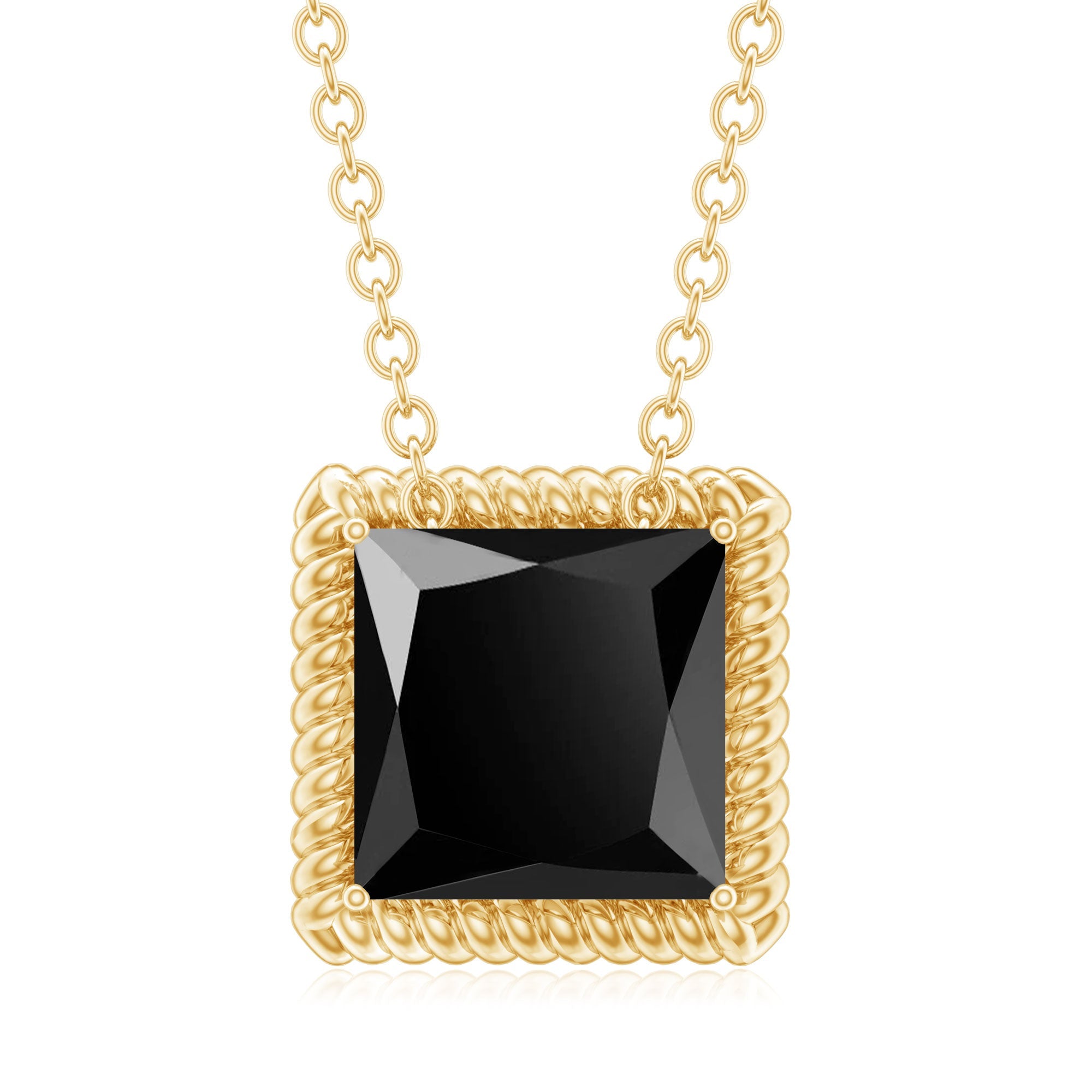 Natural 2.2 Carat Black Spinel Princess Cut Necklace in Gold Plated Silver