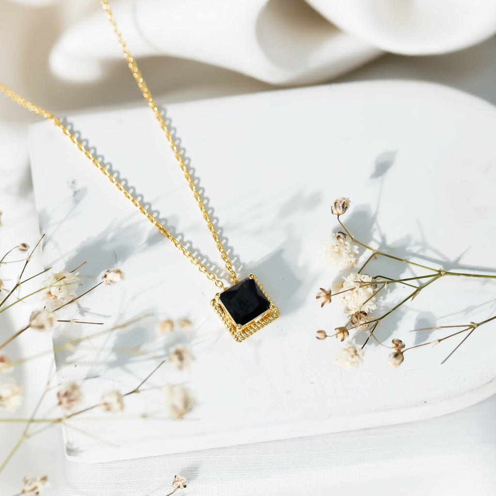 3 Carat Princess Cut Lab Created Black Diamond Necklace with Silver Chain