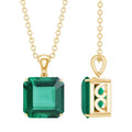 Certified 6 Carat Asscher Cut Lab Created Emerald Solitaire Pendant with Silver Chain