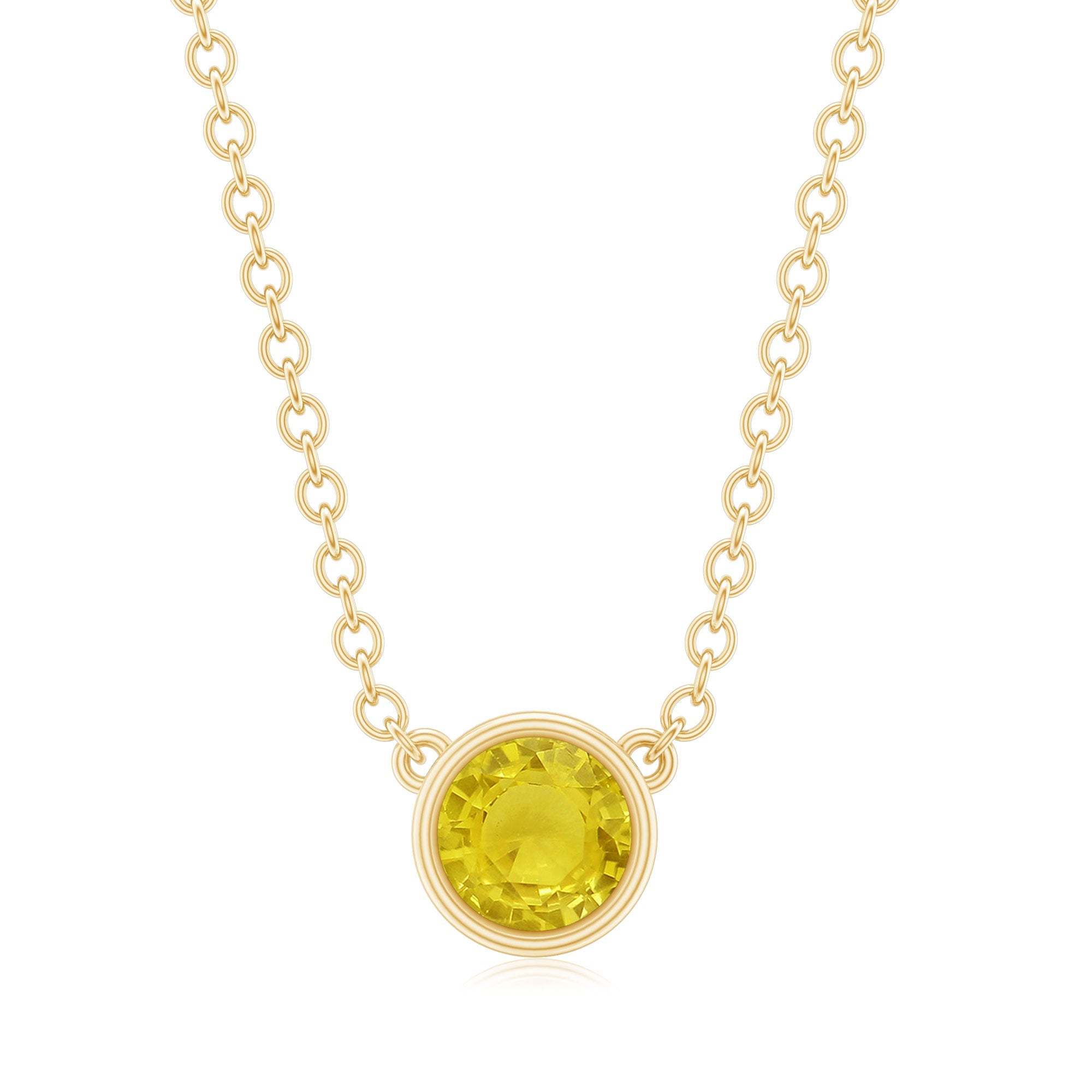 Round Cut 4 MM Yellow Sapphire Bezel Set Necklace