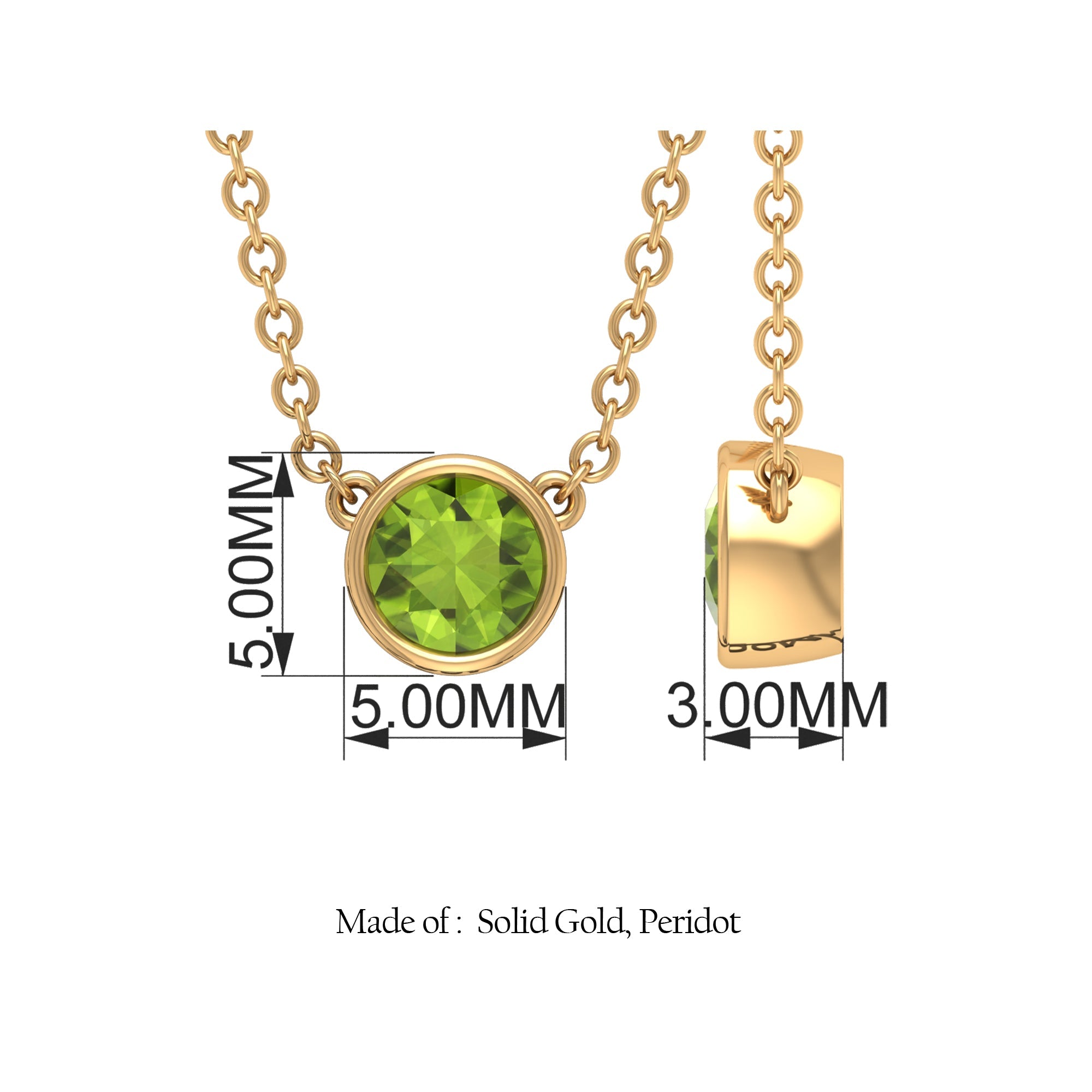 Round Cut Solitaire Peridot Birthstone Necklace