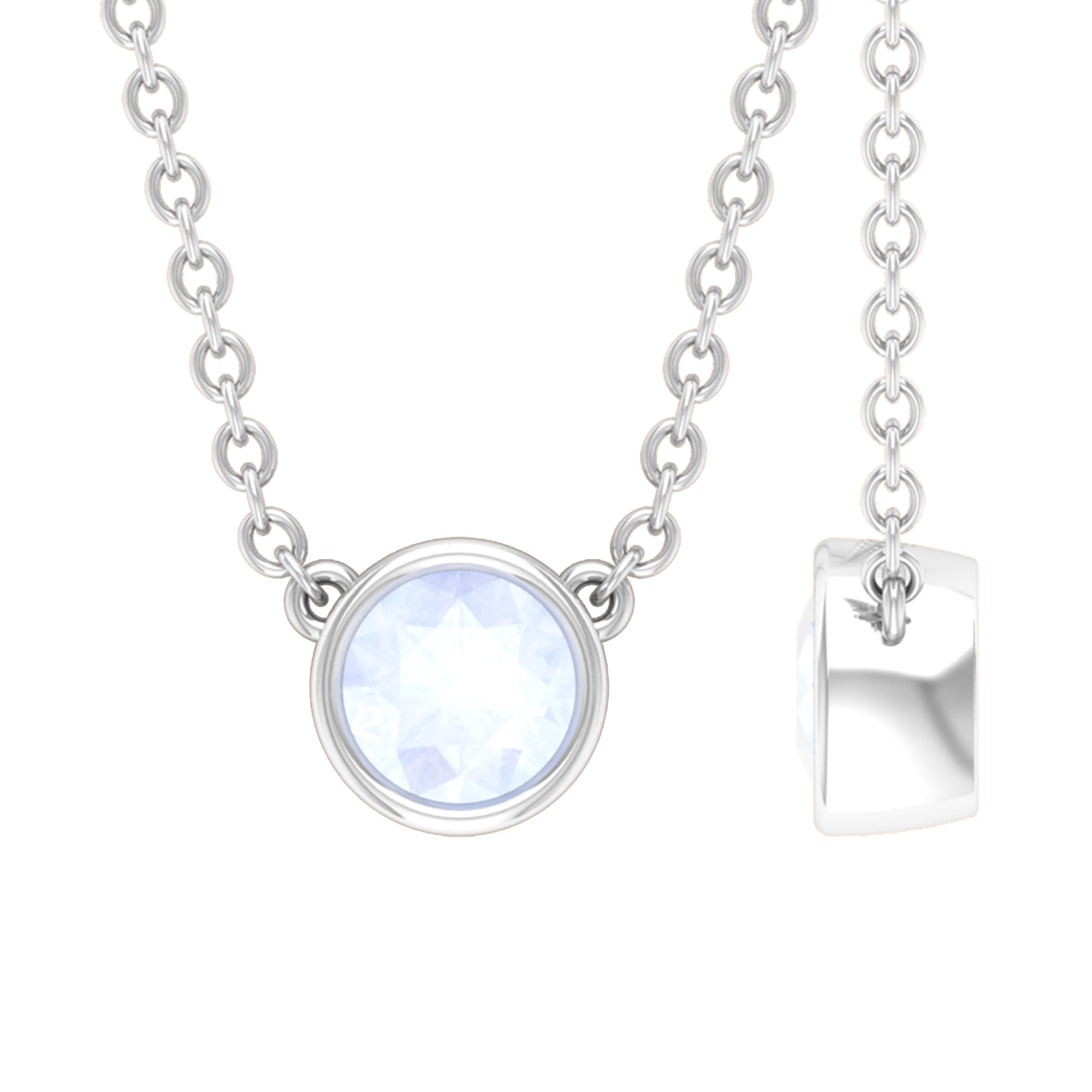 Bezel Set Round Cut Solitaire Moonstone Necklace
