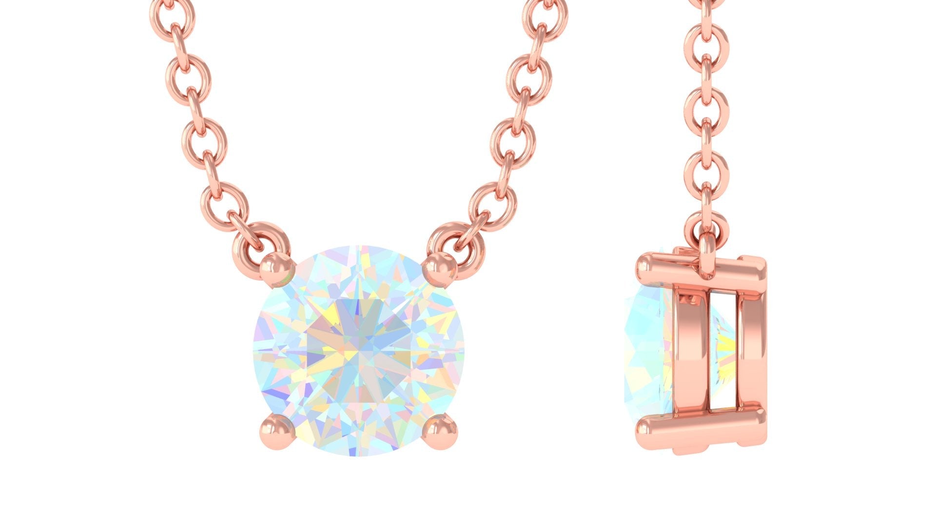 5 MM Round Shape Ethiopian Opal Solitaire Necklace in Prong Setting