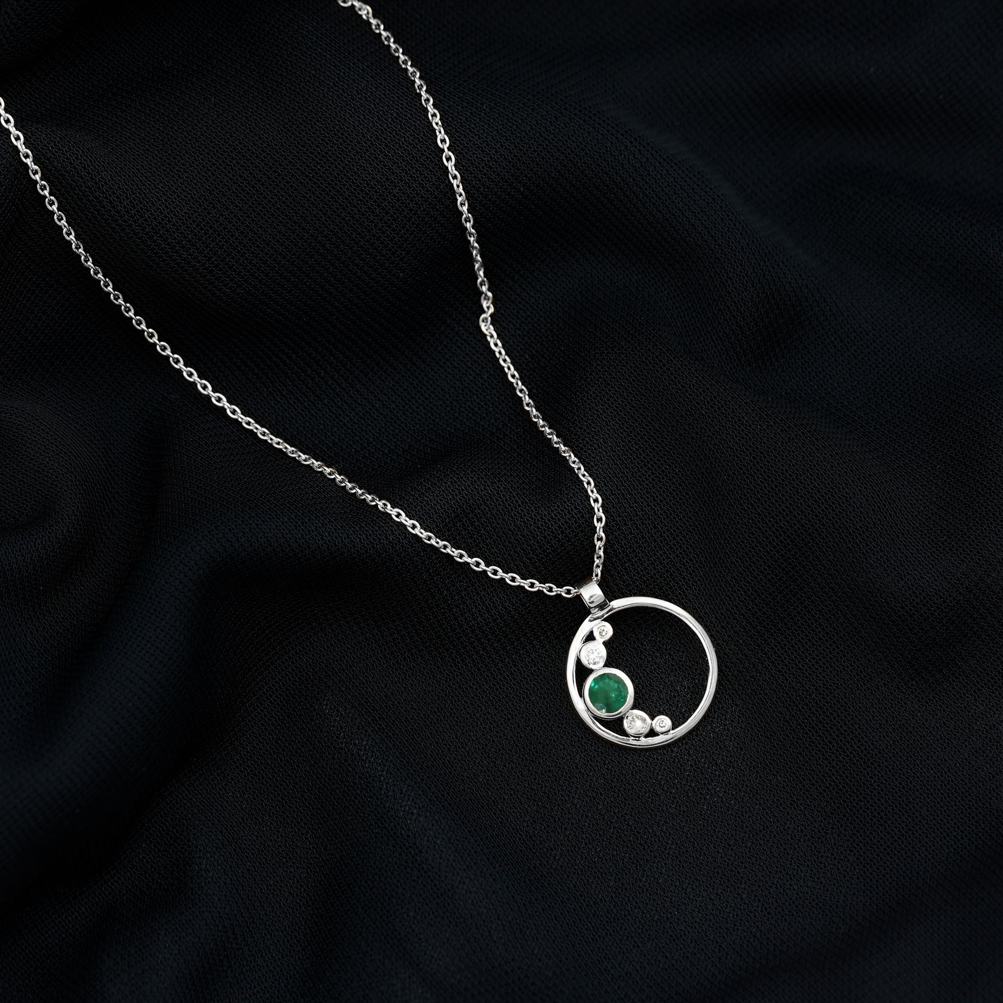 Bezel Set Emerald and Diamond Promise Necklace For Women