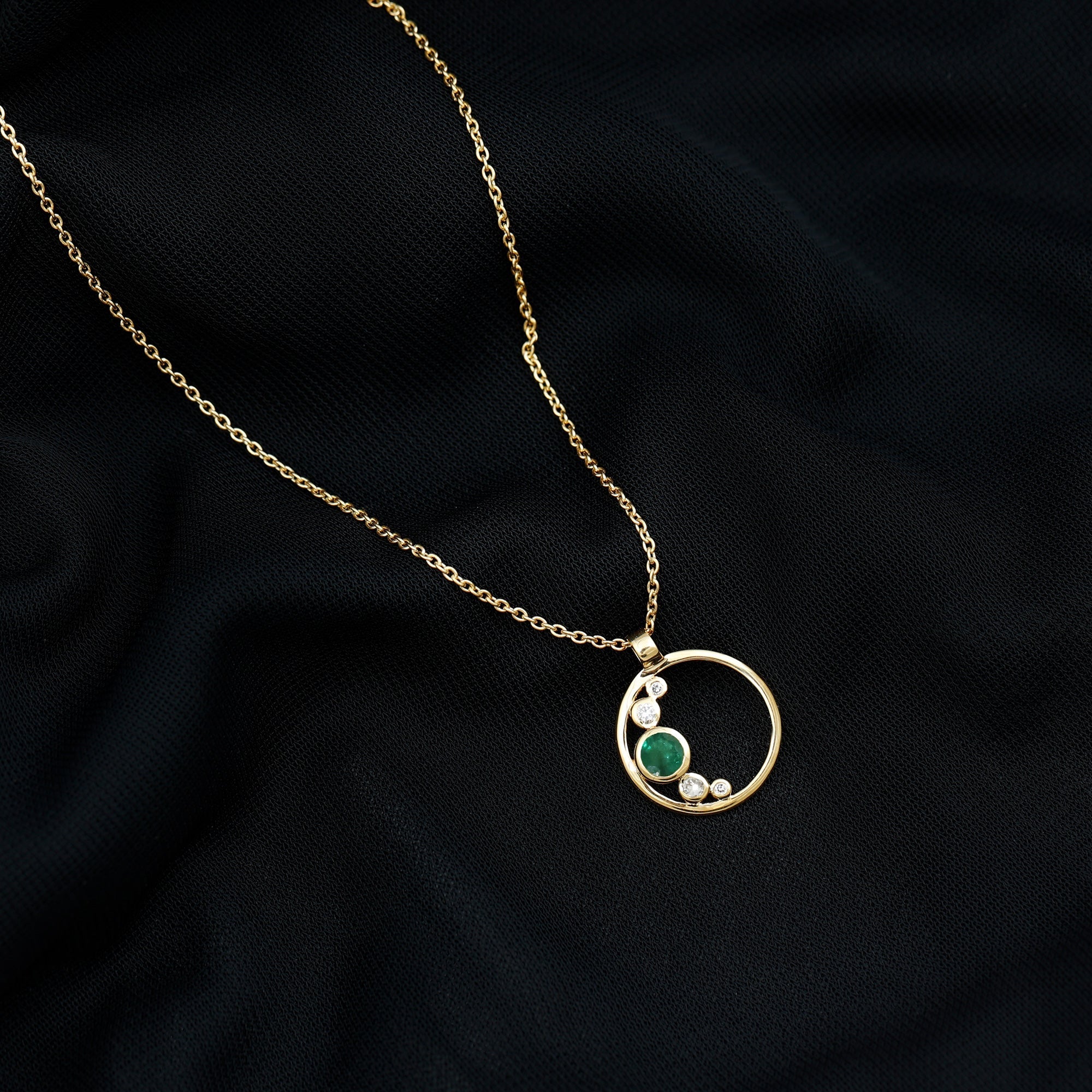 Bezel Set Emerald and Diamond Promise Necklace For Women