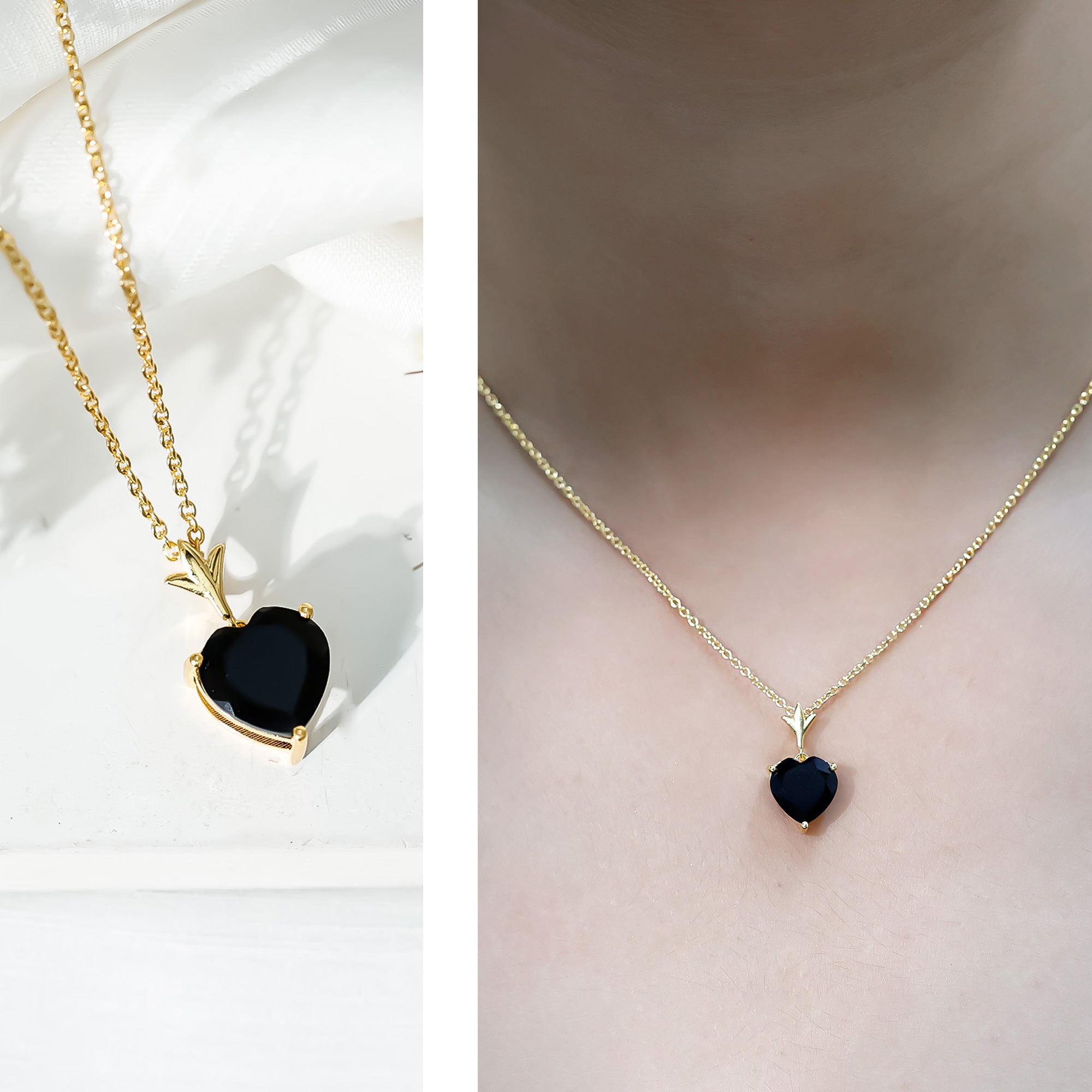 3.5 Carat Solitaire Lab Created Black Diamond Heart Necklace with Silver Chain