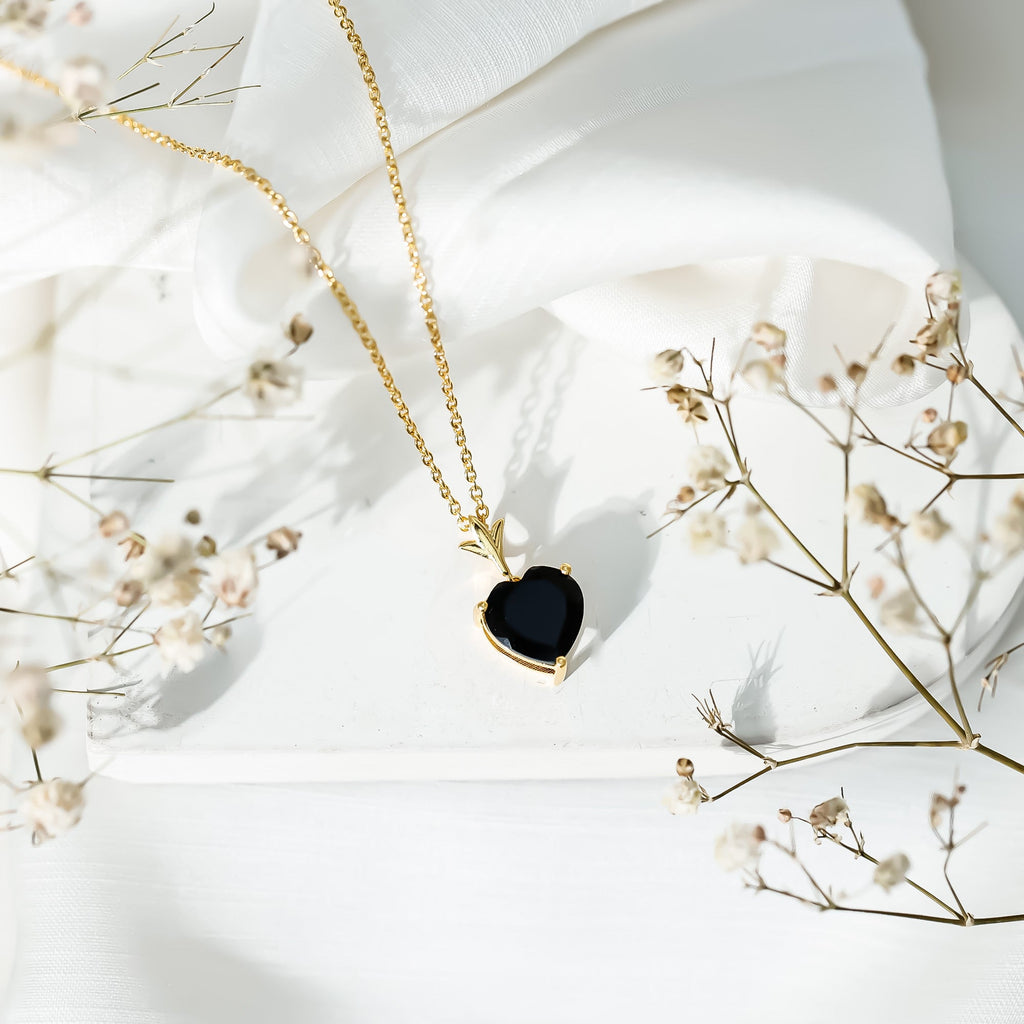 3.5 Carat Solitaire Lab Created Black Diamond Heart Necklace with Silver Chain