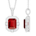 Vintage Inspired Lab Created Ruby Emerald Cut Necklace with Certificate