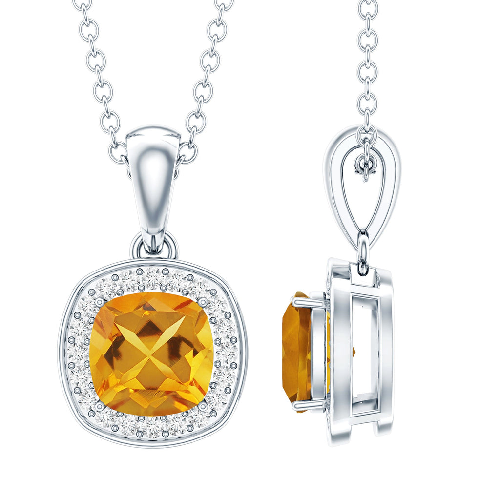 Cushion Cut 1 Carat Citrine Pendant Necklace with Moissanite Halo