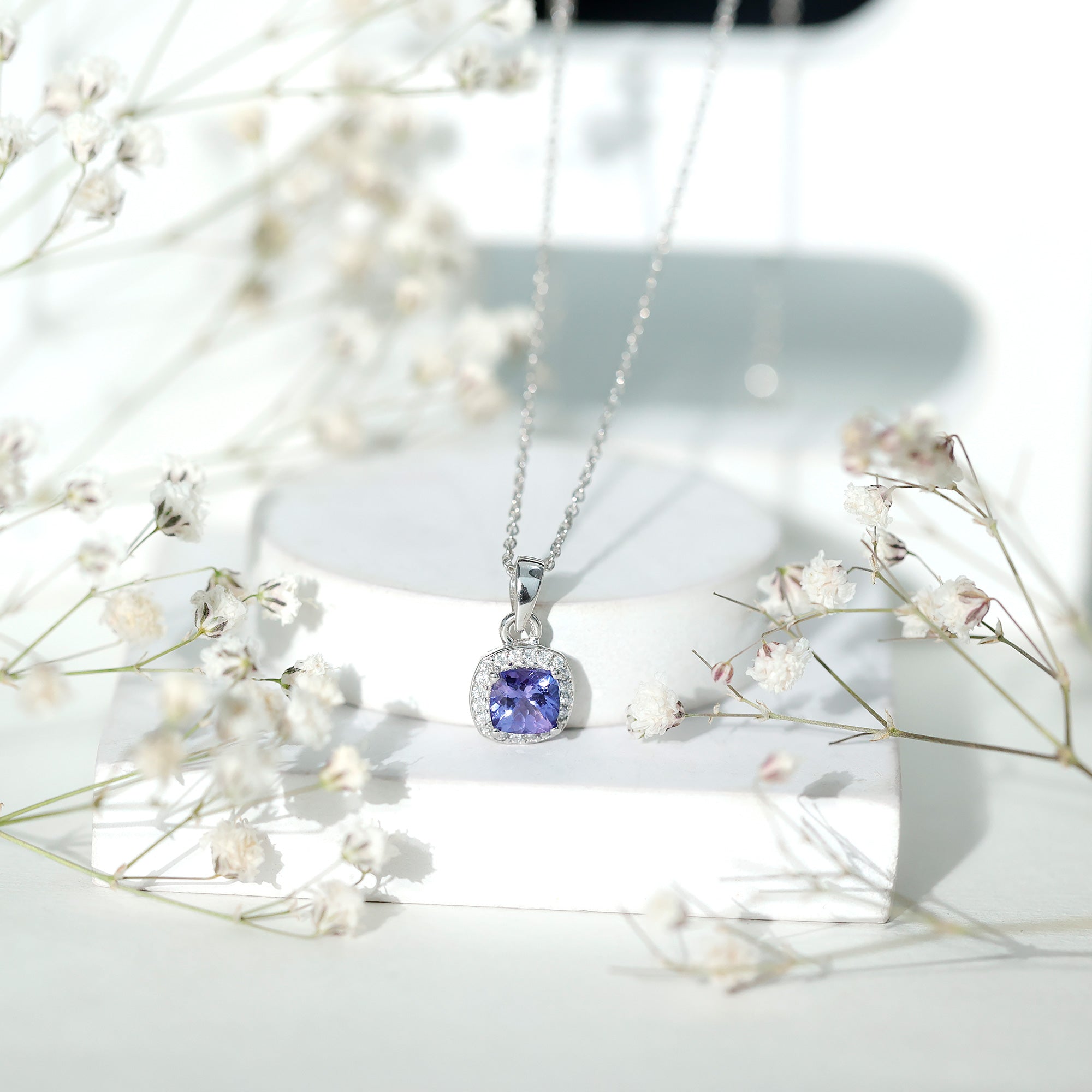 Real 1.2 Carat Tanzanite Bridal Necklace with Silver Chain